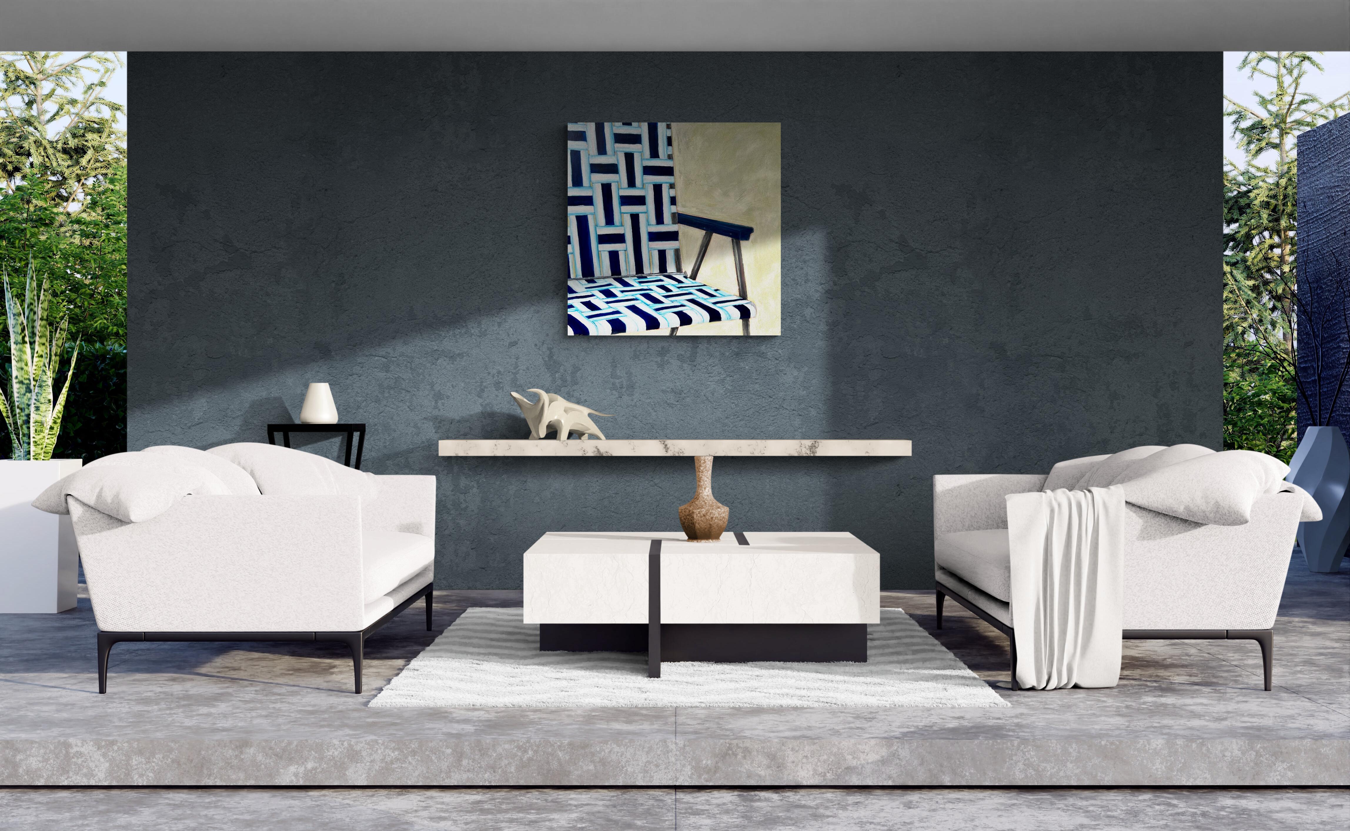 Dreamsicle (motif, mi-siècle moderne, bleu, beige, blanc) - Moderne Painting par Kelley Carman