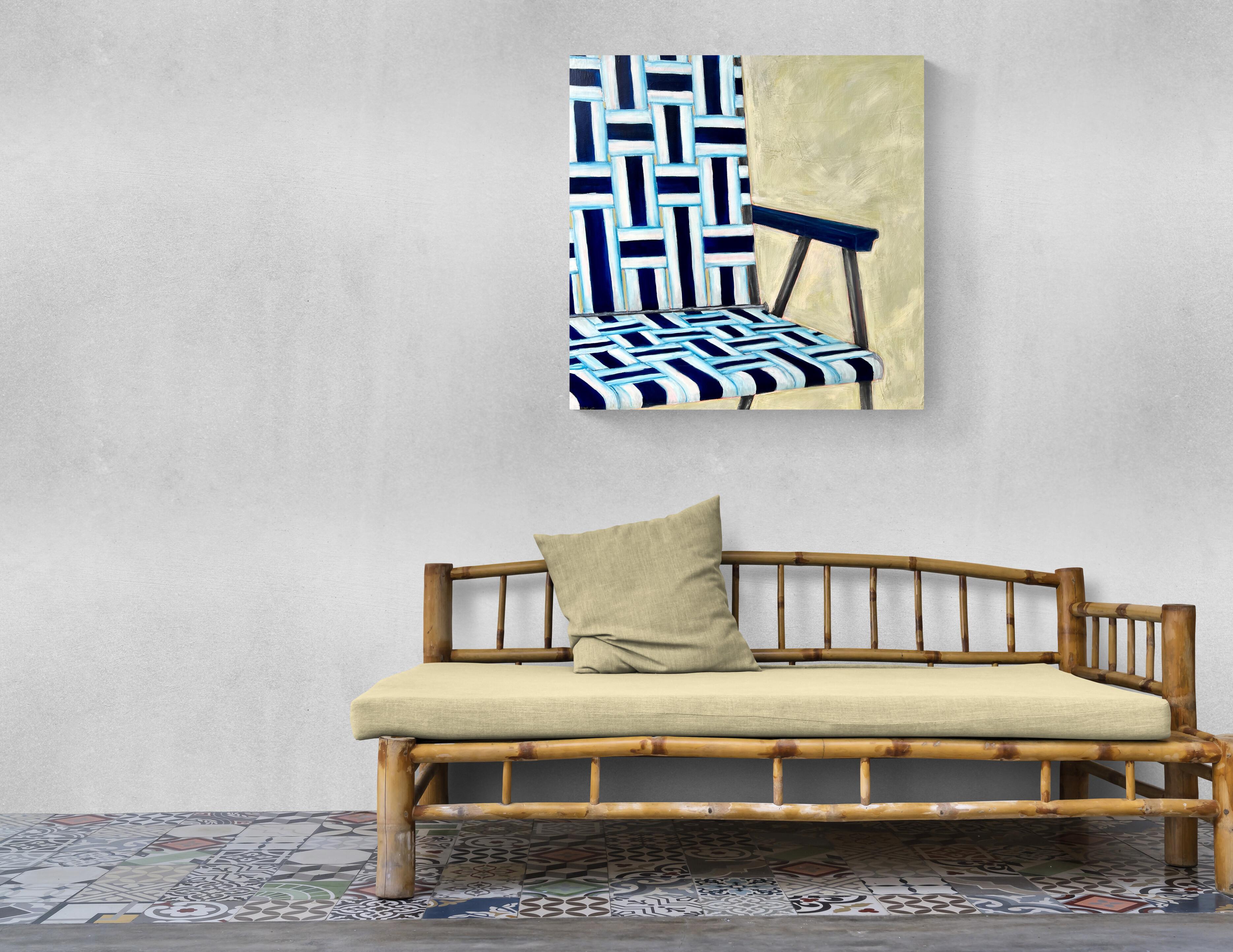 Dreamsicle (Figurative, Pattern, Mid-Century, Modern, Blue, Beige, White) For Sale 1