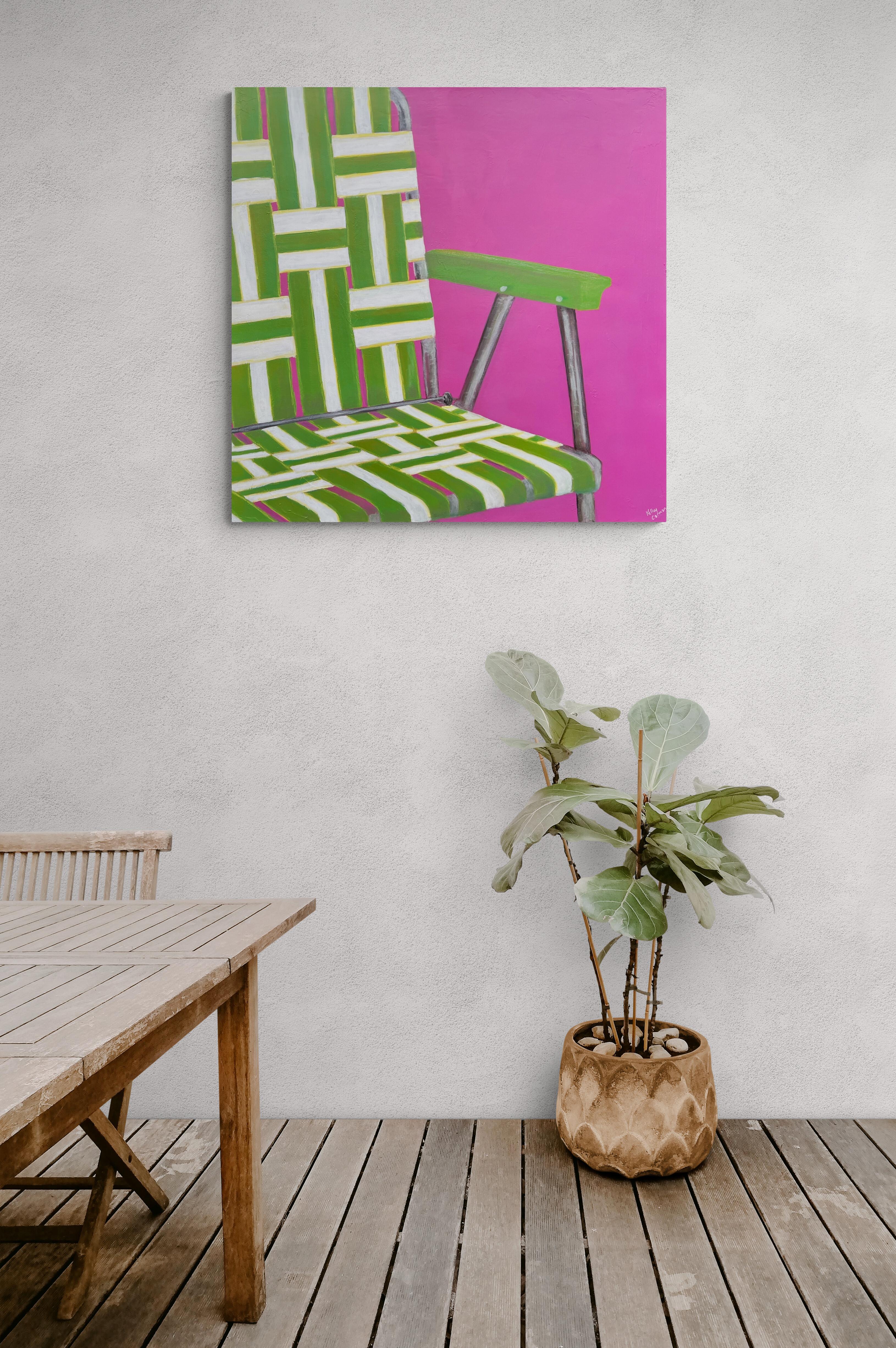 Lawn Chair Brigade (Figurative, Pattern, Mid-Century, Modern, Pink, Green) For Sale 1