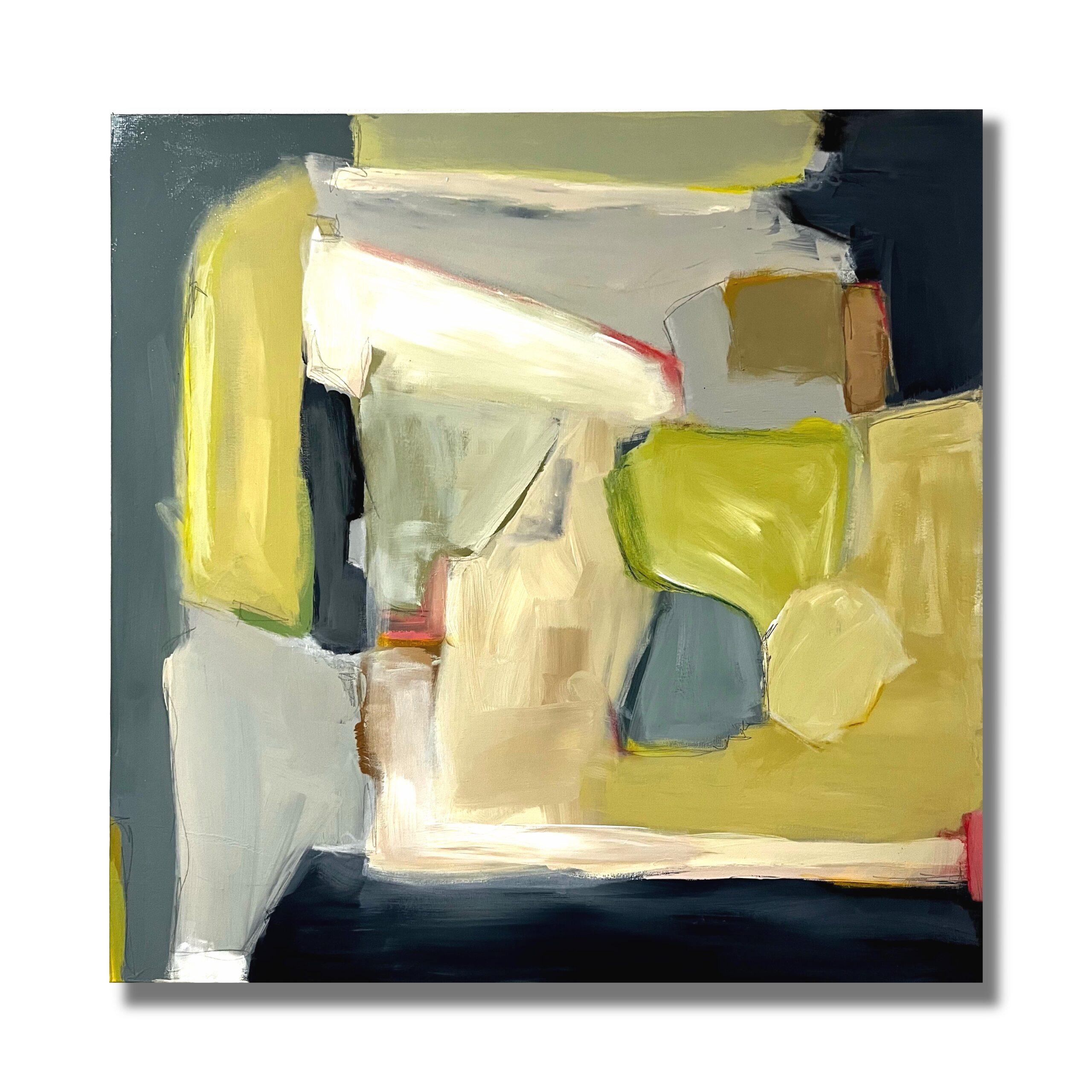 The Middle of the Morning (Gestische Abstraktion, Dunkler, Erdig, Marine, Grün, Gold) – Painting von Kelley Carman