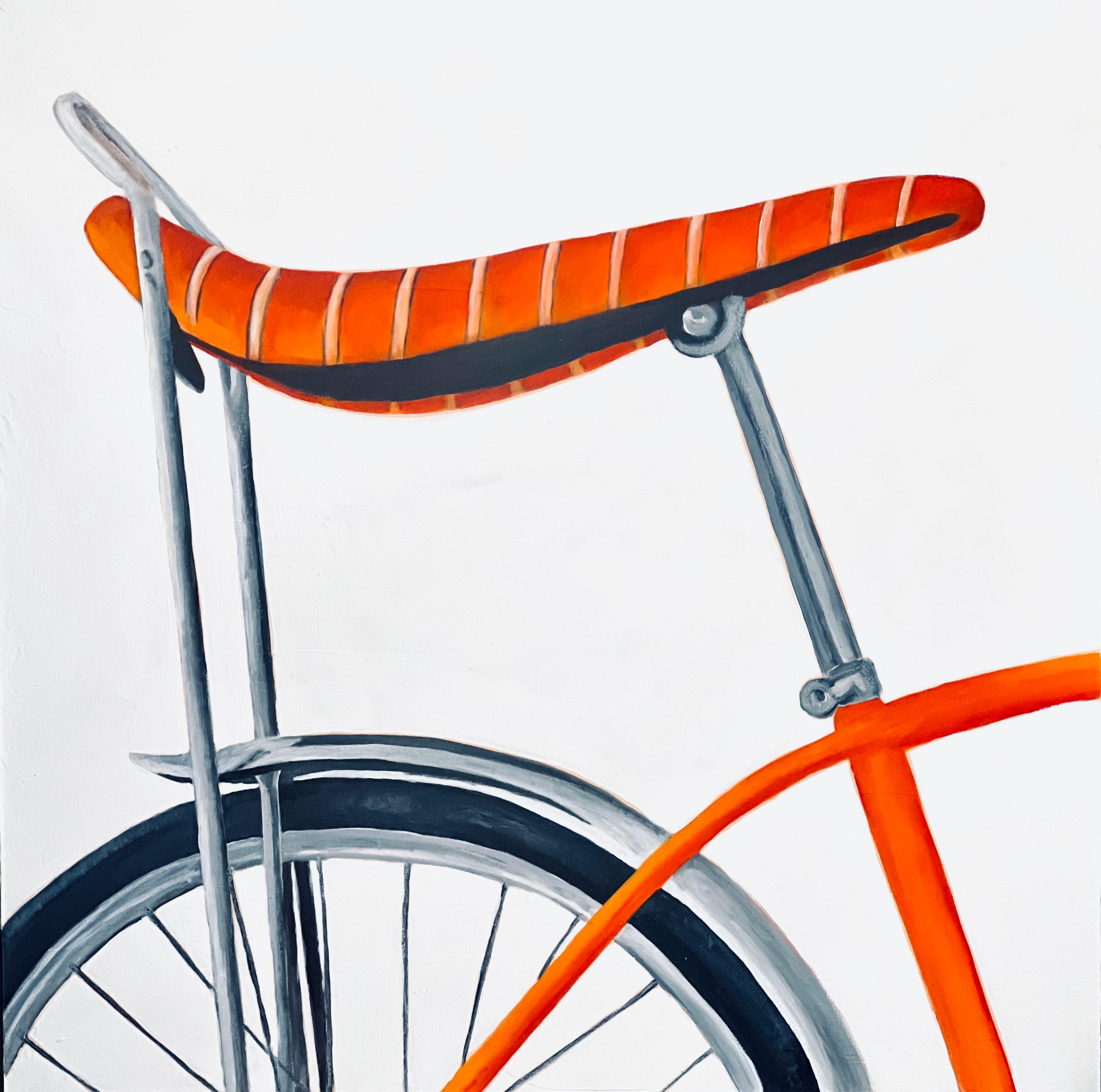 Mine Was (Figurative, Pattern, Mid-Century, Orange, Banana Bike, 70’s, Schwinn) - Painting by Kelley Carman