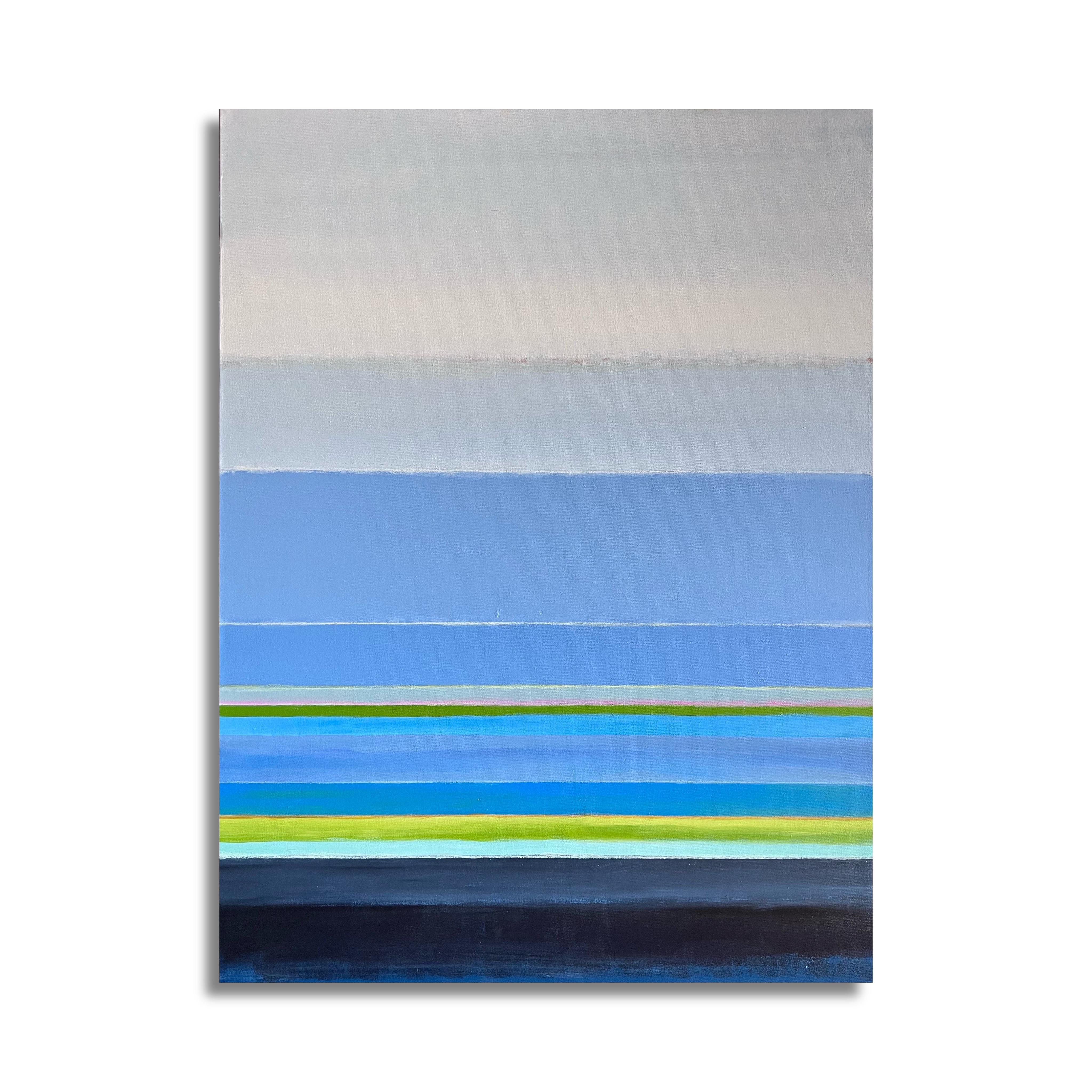 Of the Same Stripe (Abstrakt, Geometrisch, Muster, Wasserlandschaft, Himmelslandschaft, Blau) (Zeitgenössisch), Painting, von Kelley Carman
