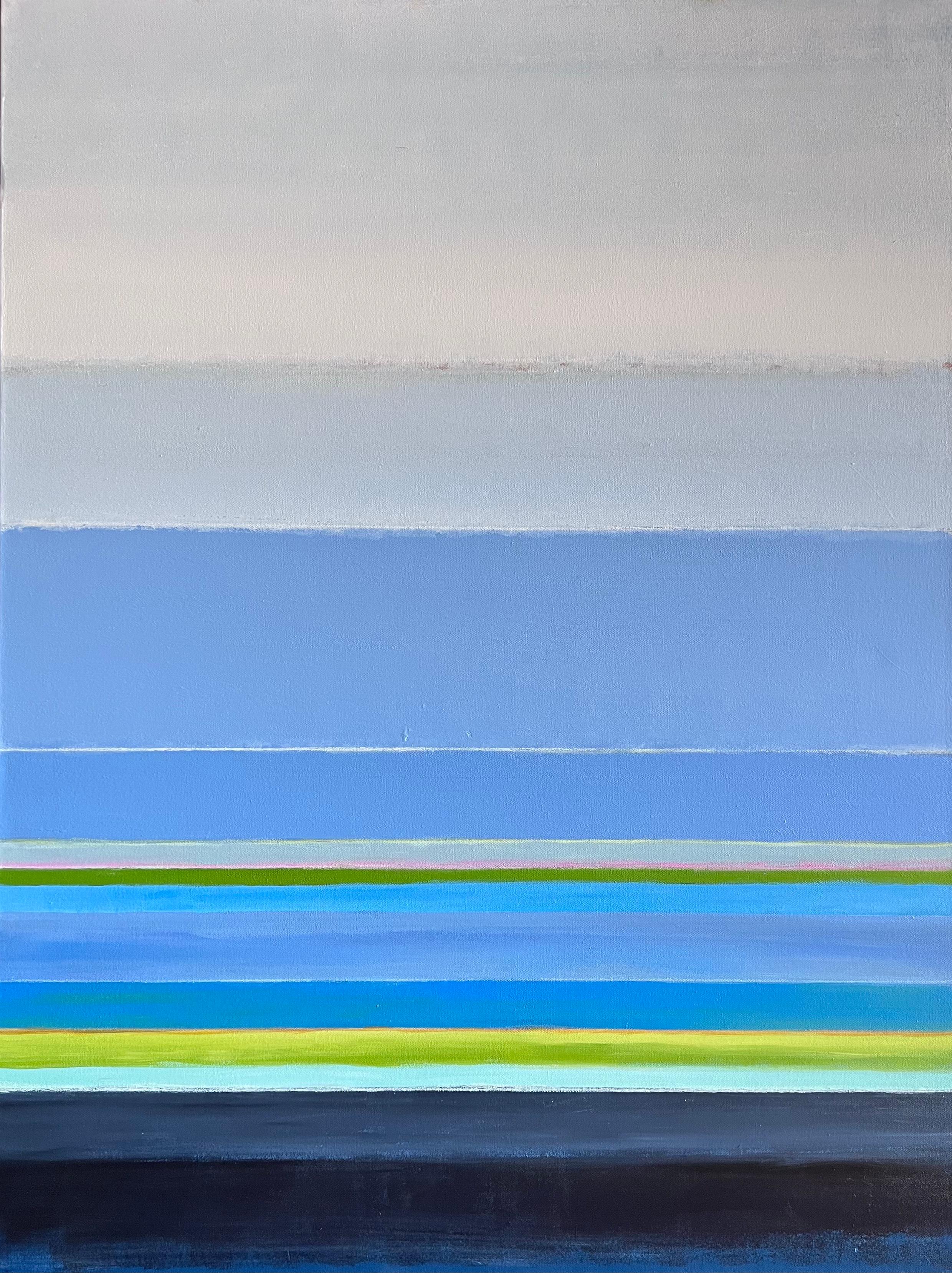Of the Same Stripe (Abstrakt, Geometrisch, Muster, Wasserlandschaft, Himmelslandschaft, Blau) – Painting von Kelley Carman