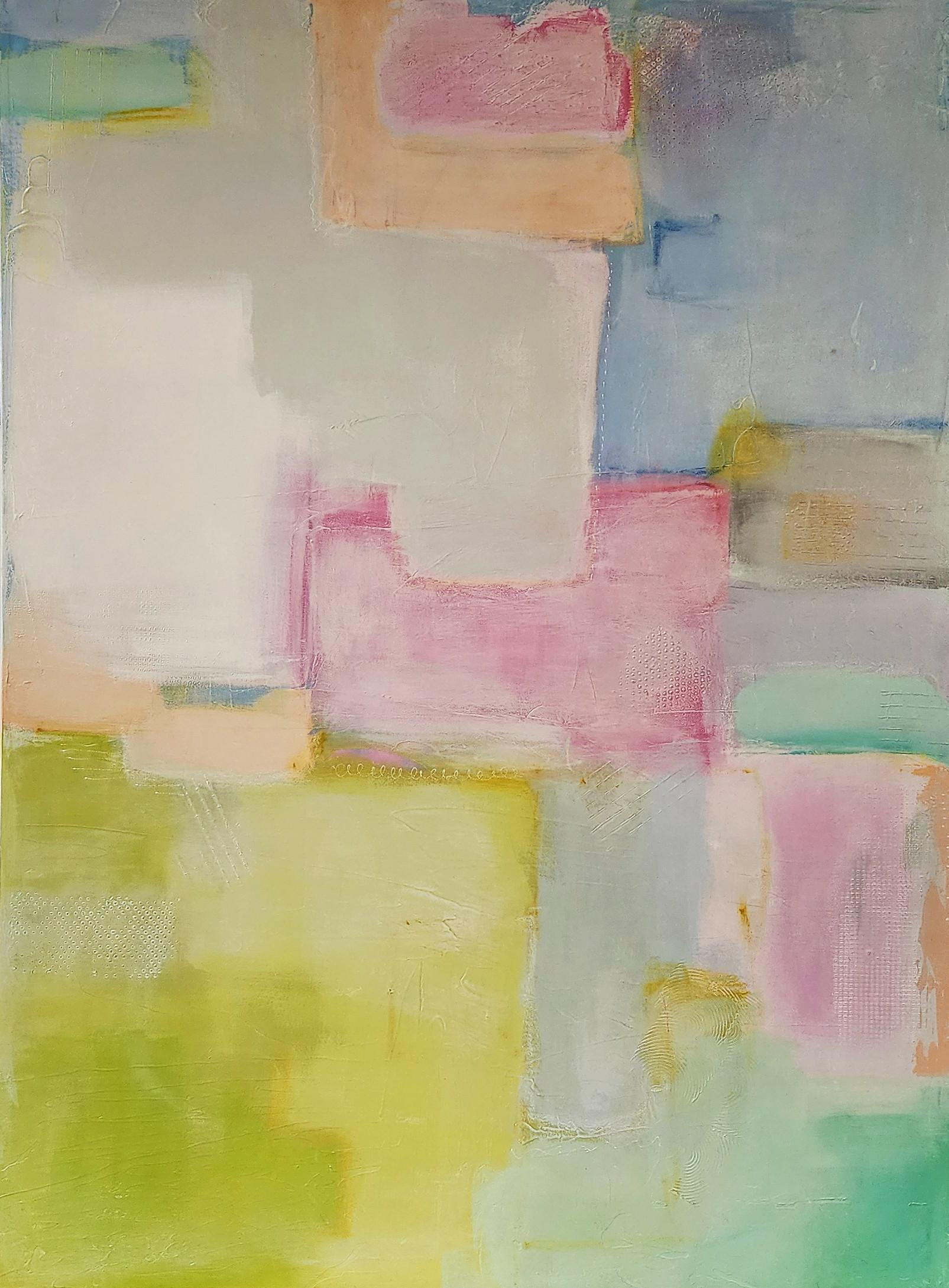 Kelley Carman Abstract Painting - Oh Baby (Gestural Abstract, Colorful, Pastel, Pink, Orange, Blue)