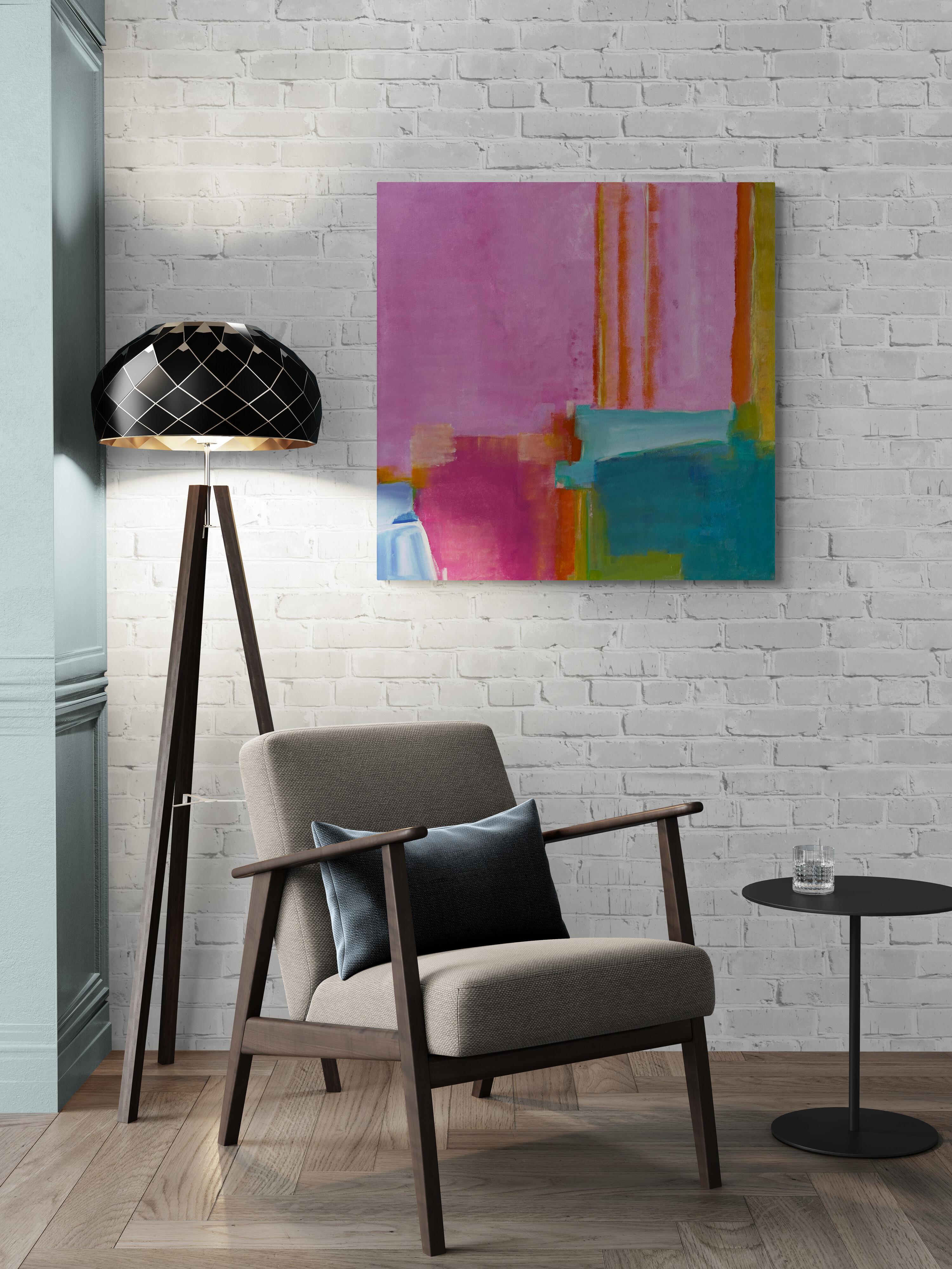 Pretty in Pink (Gestural Abstract, Pink, Orange, Yellow, Turquoise, Vibrant) For Sale 1