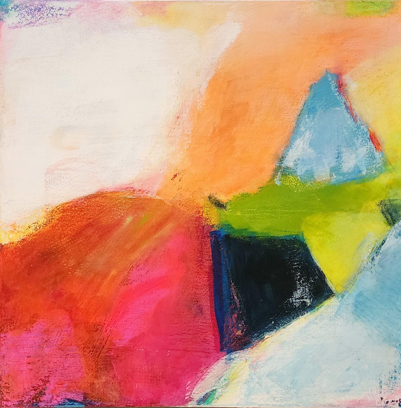 Kelley Carman Abstract Painting –  Somedays Gestische abstrakte, farbenfrohe, lebhafte, reiche, rosa, orange, grüne, blaue