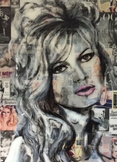 Brigitte Bardot, Painting, Acrylic on Wood Panel