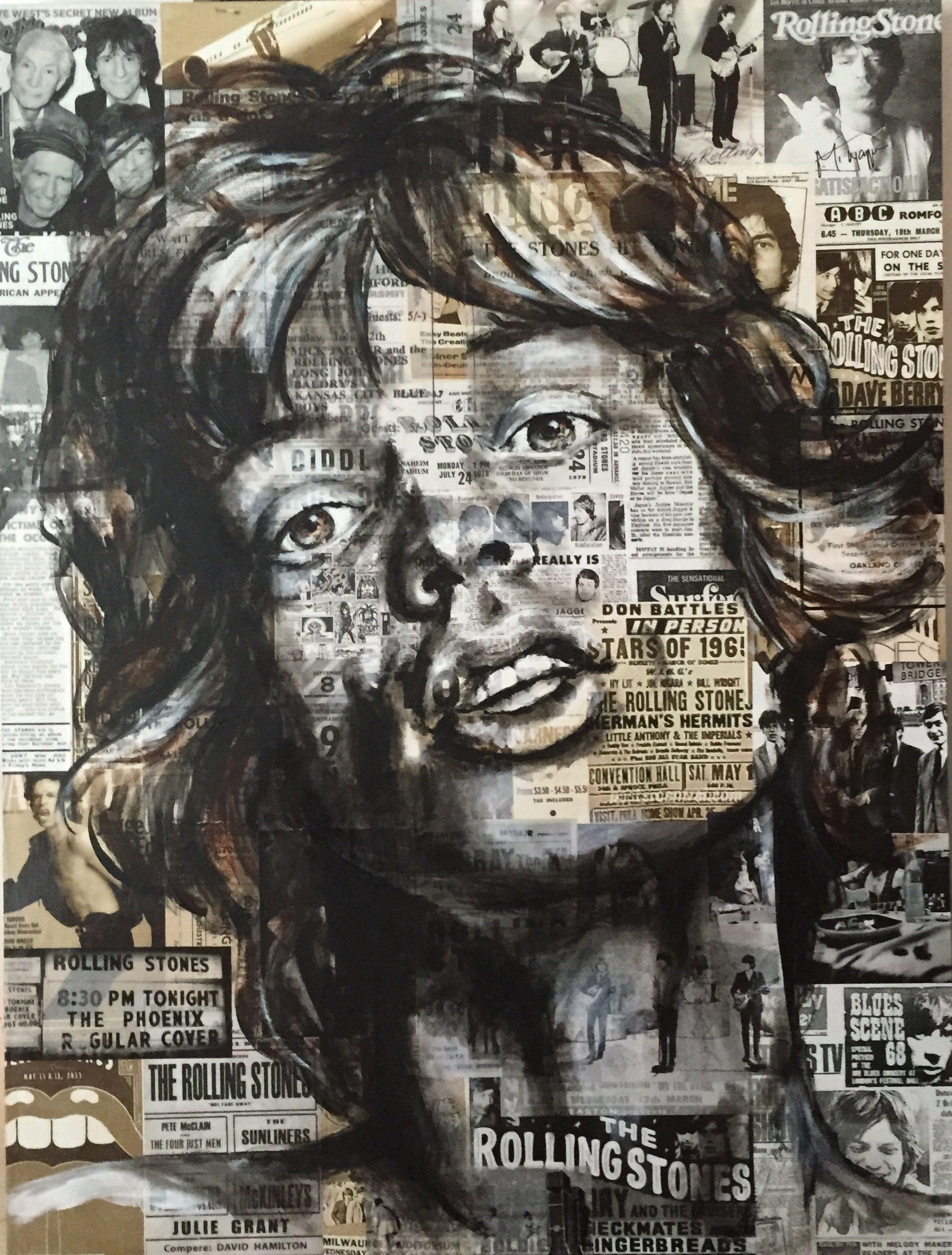 Mick Jagger, peinture, acrylique sur panneau de bois - Painting de Kelley Ryan