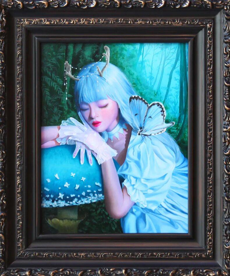 This is a one of a kind realistic figurative oil painting on panel created by Kelley Sutphin. Its dimensions are 16.25 x 19.25 x 1.5 in (L x H x D). It comes framed. A certificate of authenticity will follow delivery.

This painting depicts a woman