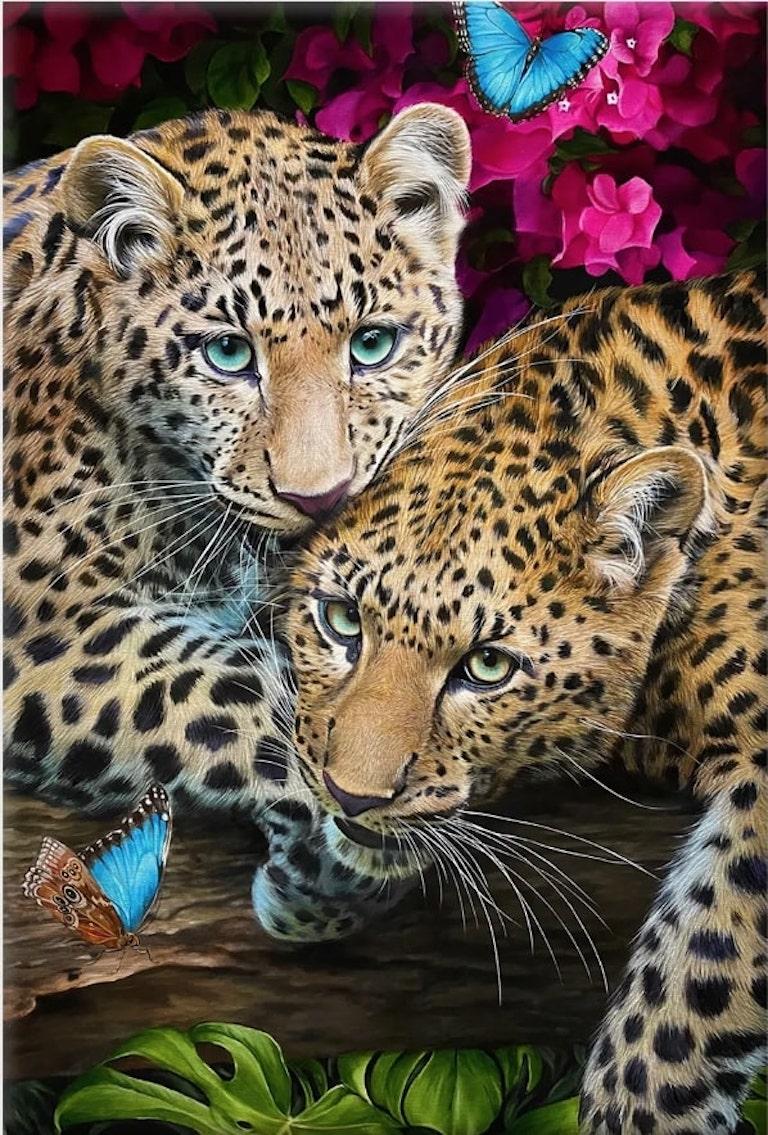 Kelley Sutphin  Animal Painting - Realistic Cheetah Painting, "Love Bite"