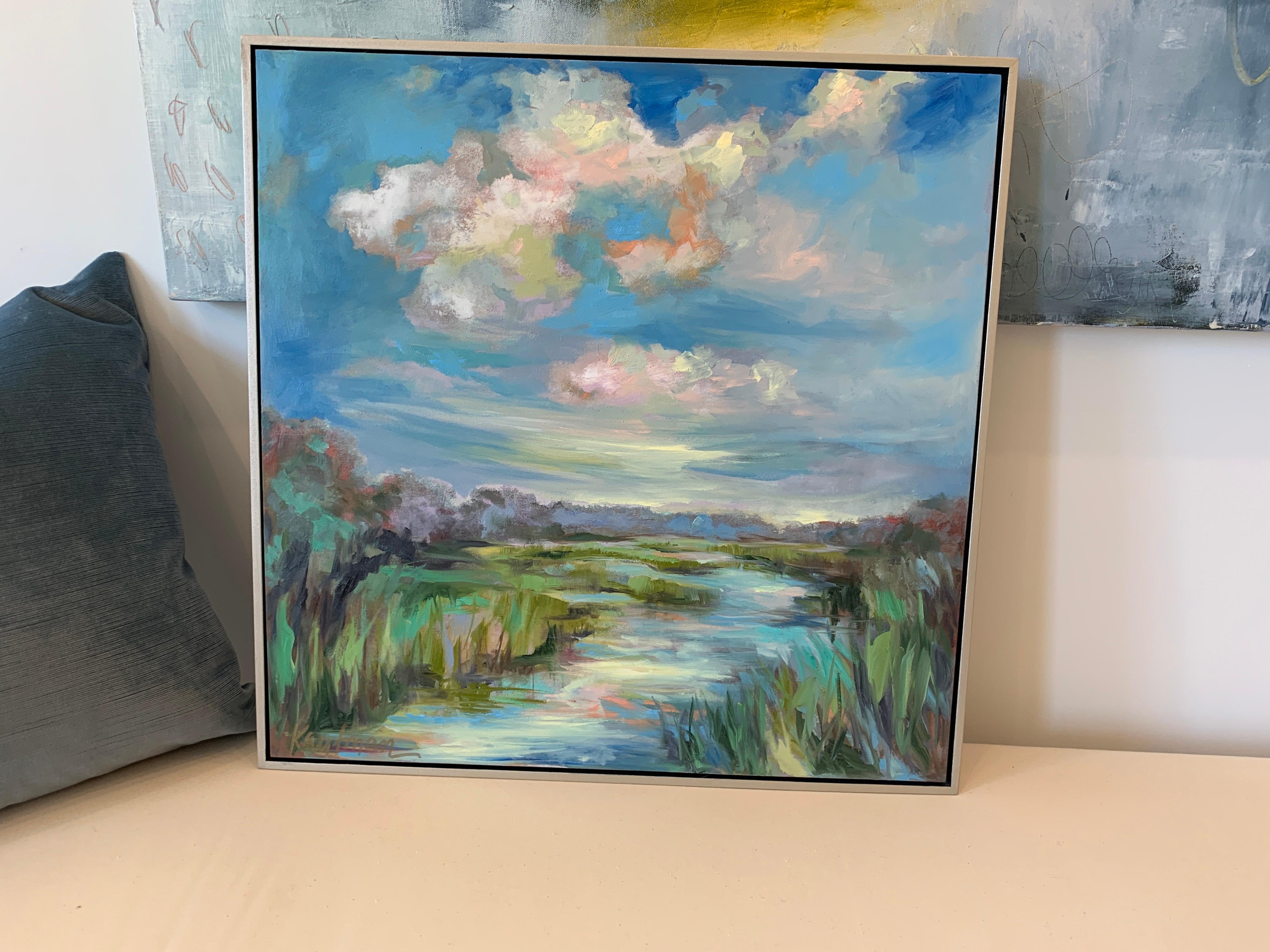 Cloud Escape by Kelli Kaufman Large Framed Oil and Wax Landscape Painting 1