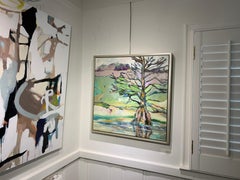 Cypress by Kelli Kaufman Framed Oil and Wax Landscape Tree Painting with Green