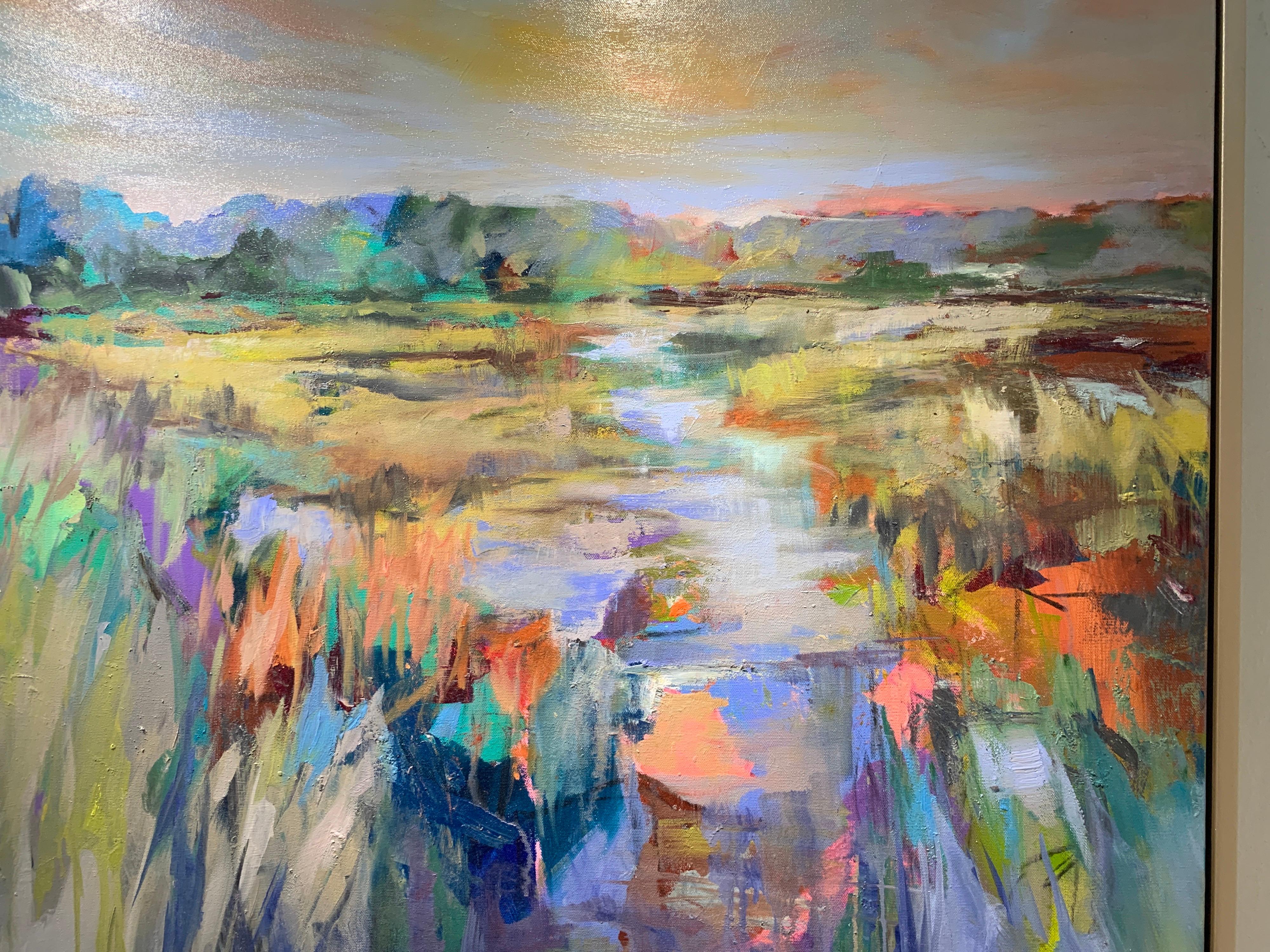Marsh Awakening by Kelli Kaufman Large Framed Oil and Wax Landscape Painting 2