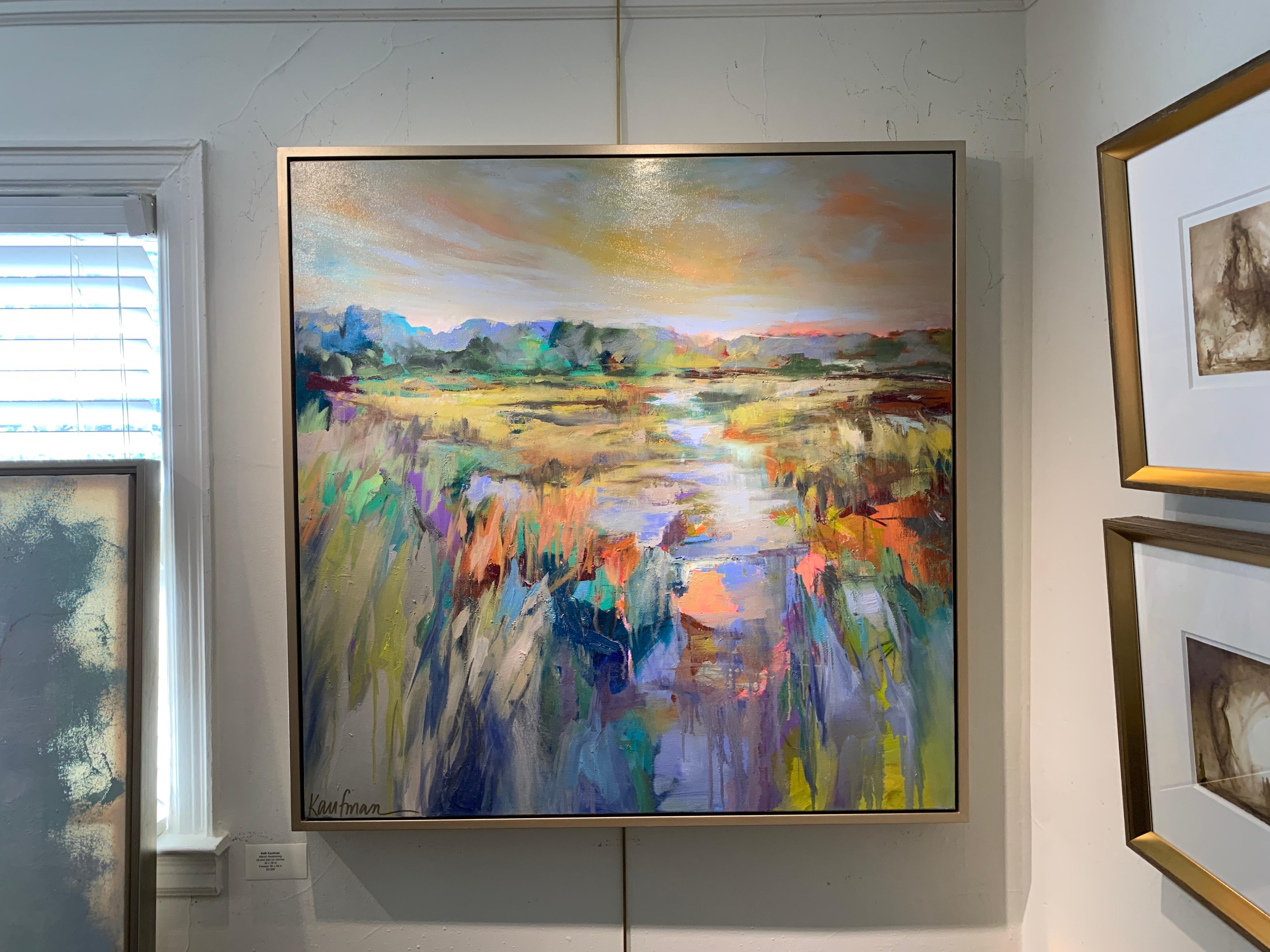 Marsh Awakening by Kelli Kaufman Large Framed Oil and Wax Landscape Painting 4