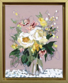 Abondance d'été - Nature morte florale abstraite et colorée Œuvre d'art mixte