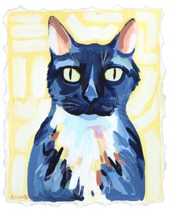 Gato Callejero-  Pintura Figurativa Gato Azul sobre Papel