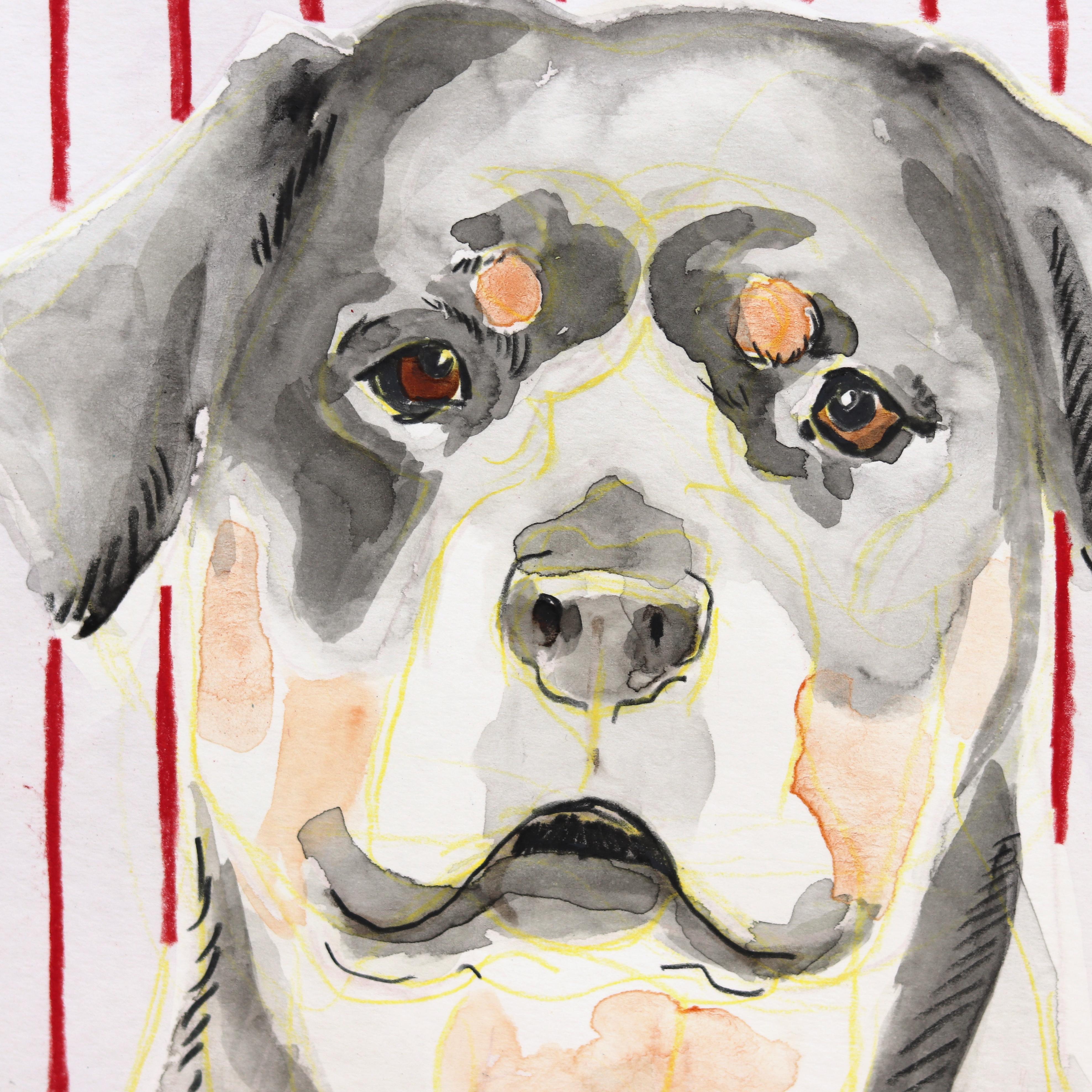 Big Bark - Ritratto di cane dipinto su Bigli - Painting di Kellie Newsome