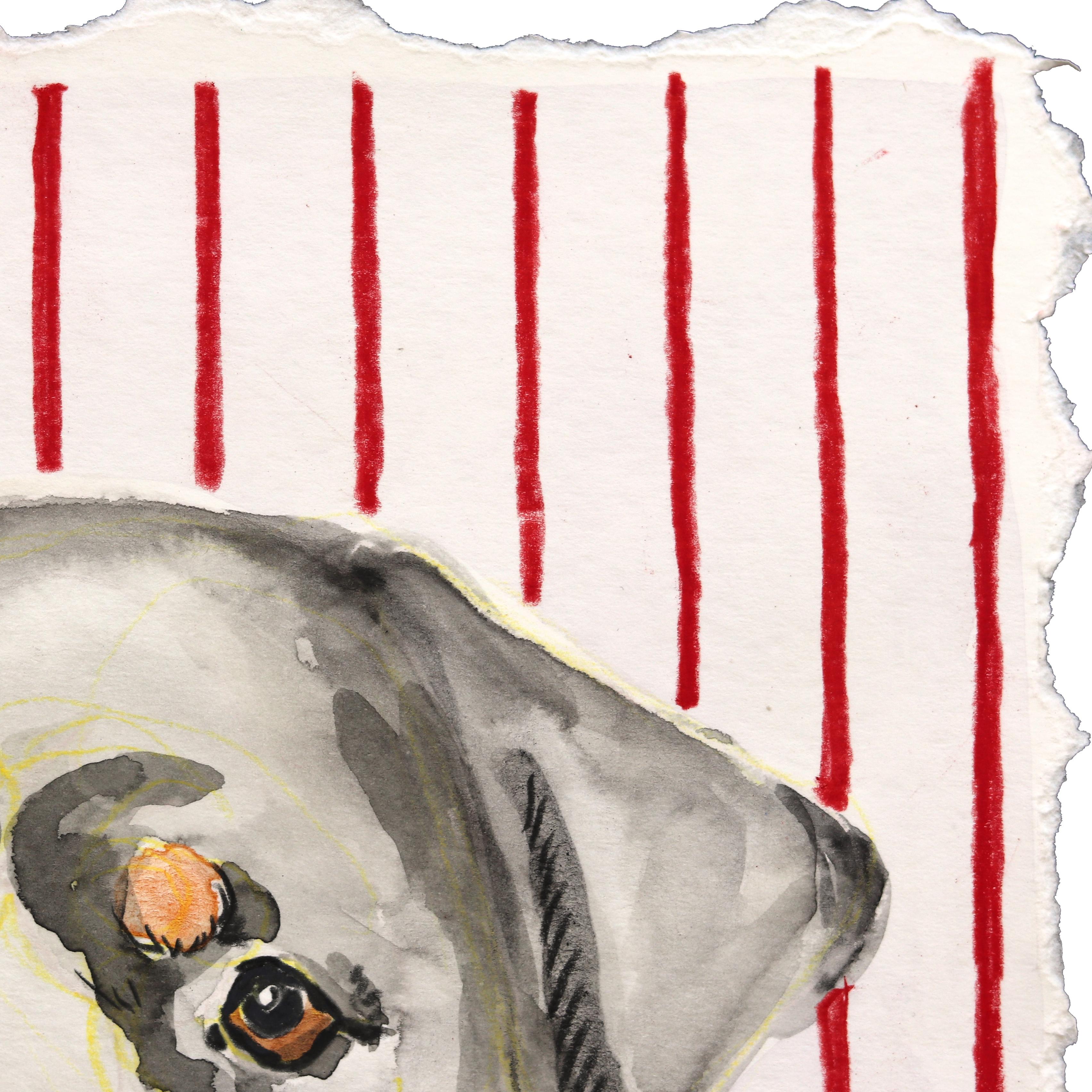 Big Bark - Ritratto di cane dipinto su Bigli - Painting Contemporaneo di Kellie Newsome
