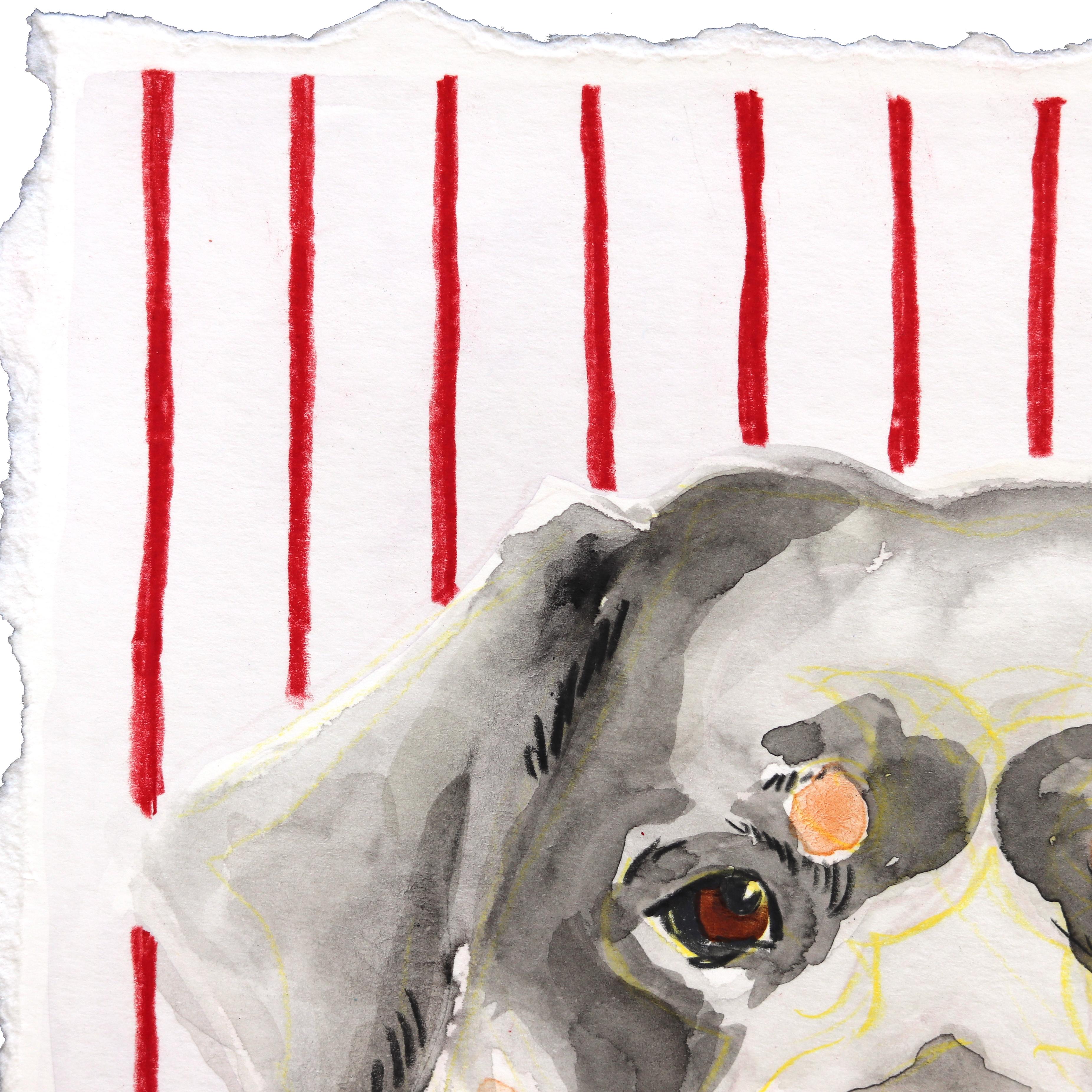 Big Bark - Ritratto di cane dipinto su Bigli - Animal Painting Grigio di Kellie Newsome