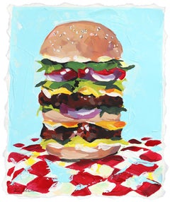 Big Boy con formaggio  Natura morta colorata di un hamburger Pittura alimentare su carta