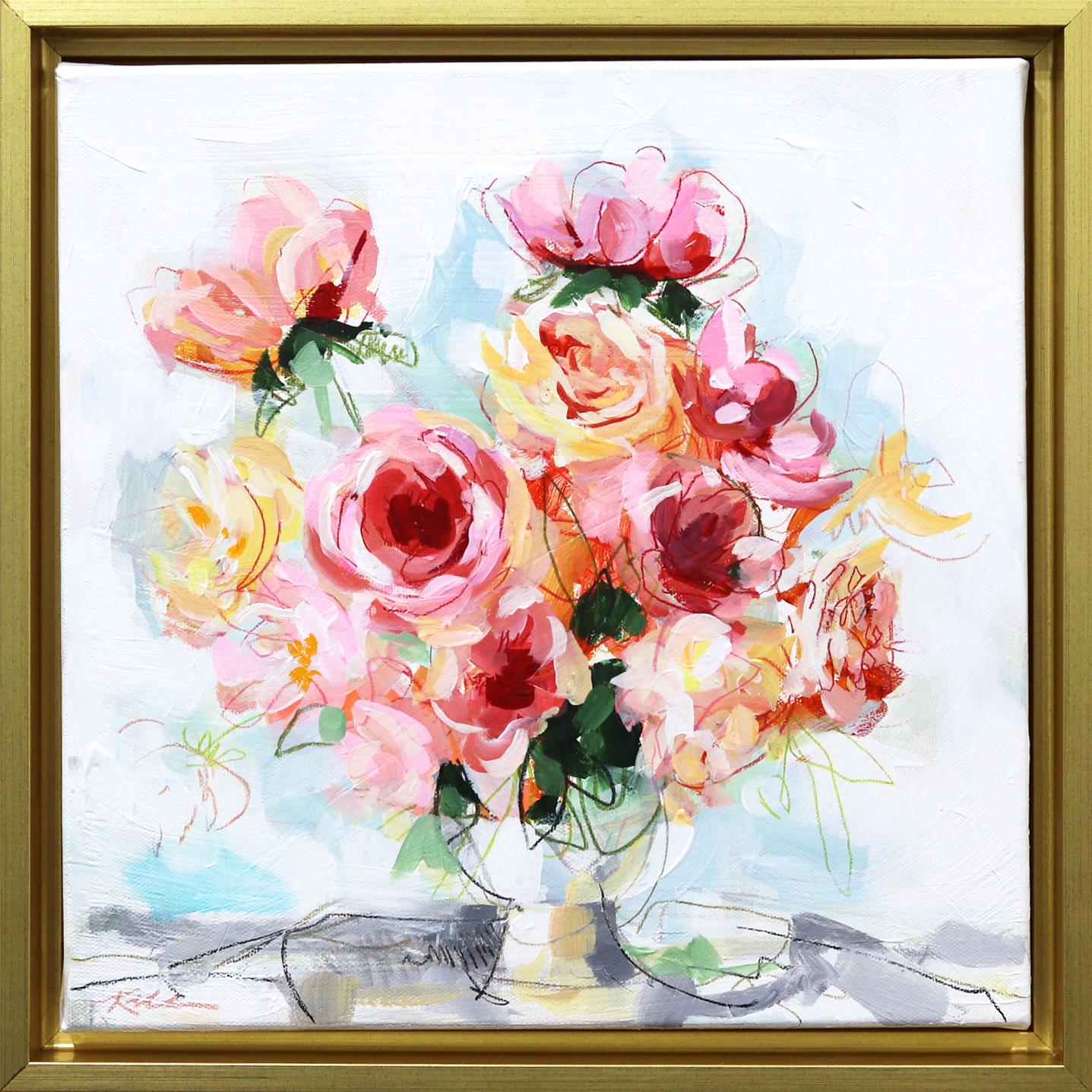 Grandes bourgeons - Peinture florale originale encadrée sur toile