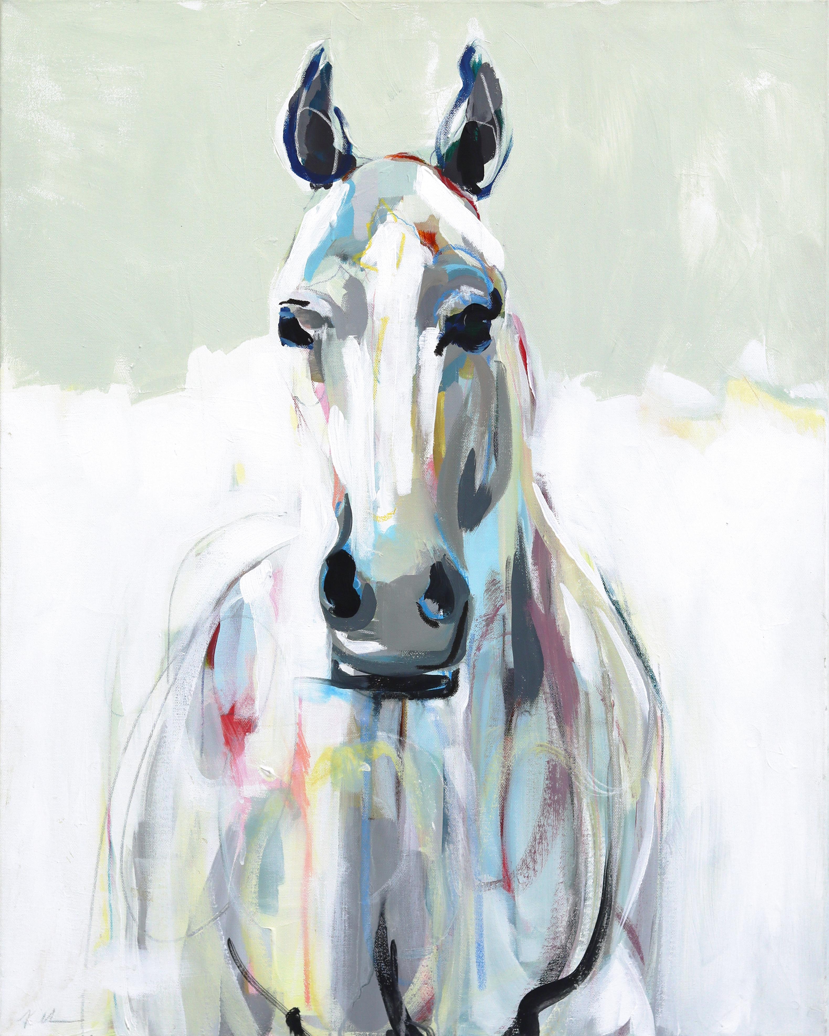 Big Hats and Cocktails - Expressive Abstract Animal Horse Painting on Canvas