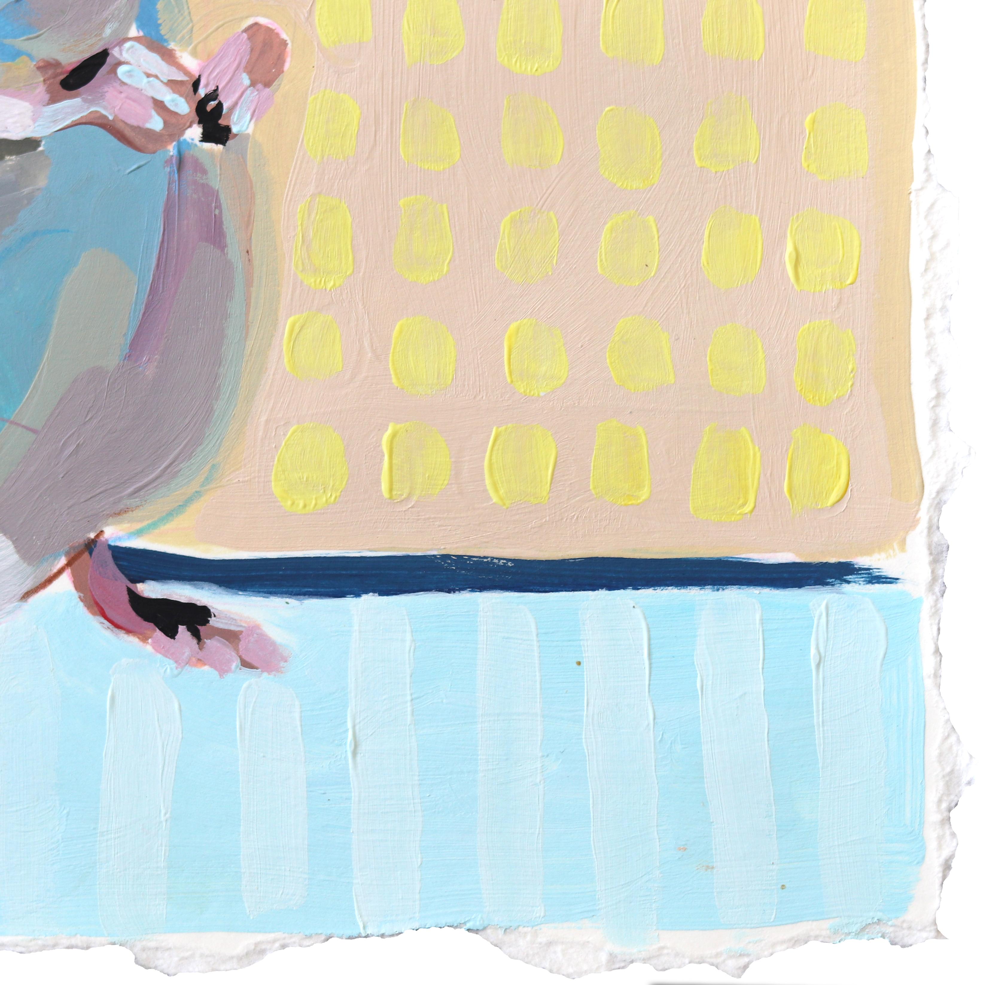 Cuento Azul -  Ratón figurativo Pintura sobre papel - Mixed Media Art Contemporáneo de Kellie Newsome