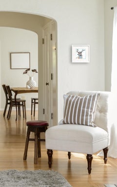 Buck Yeah - Peinture abstraite de cerf sur papier avec cadre blanc