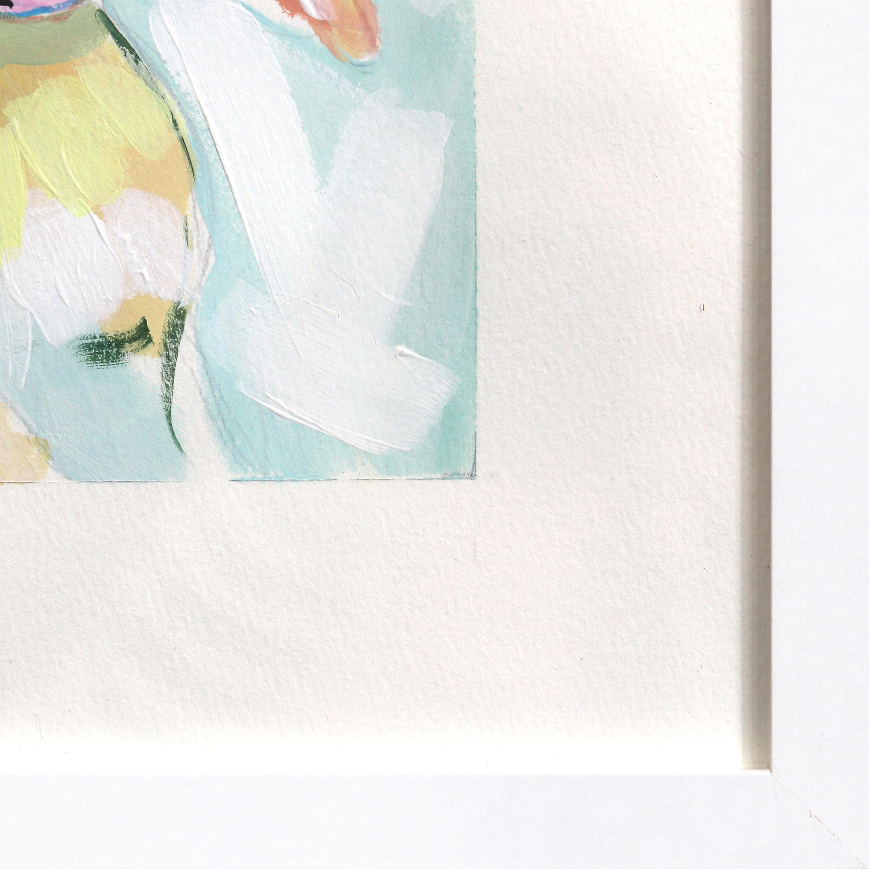 Bunny Hop Hop - Pintura abstracta de animales sobre papel con marco blanco en venta 4