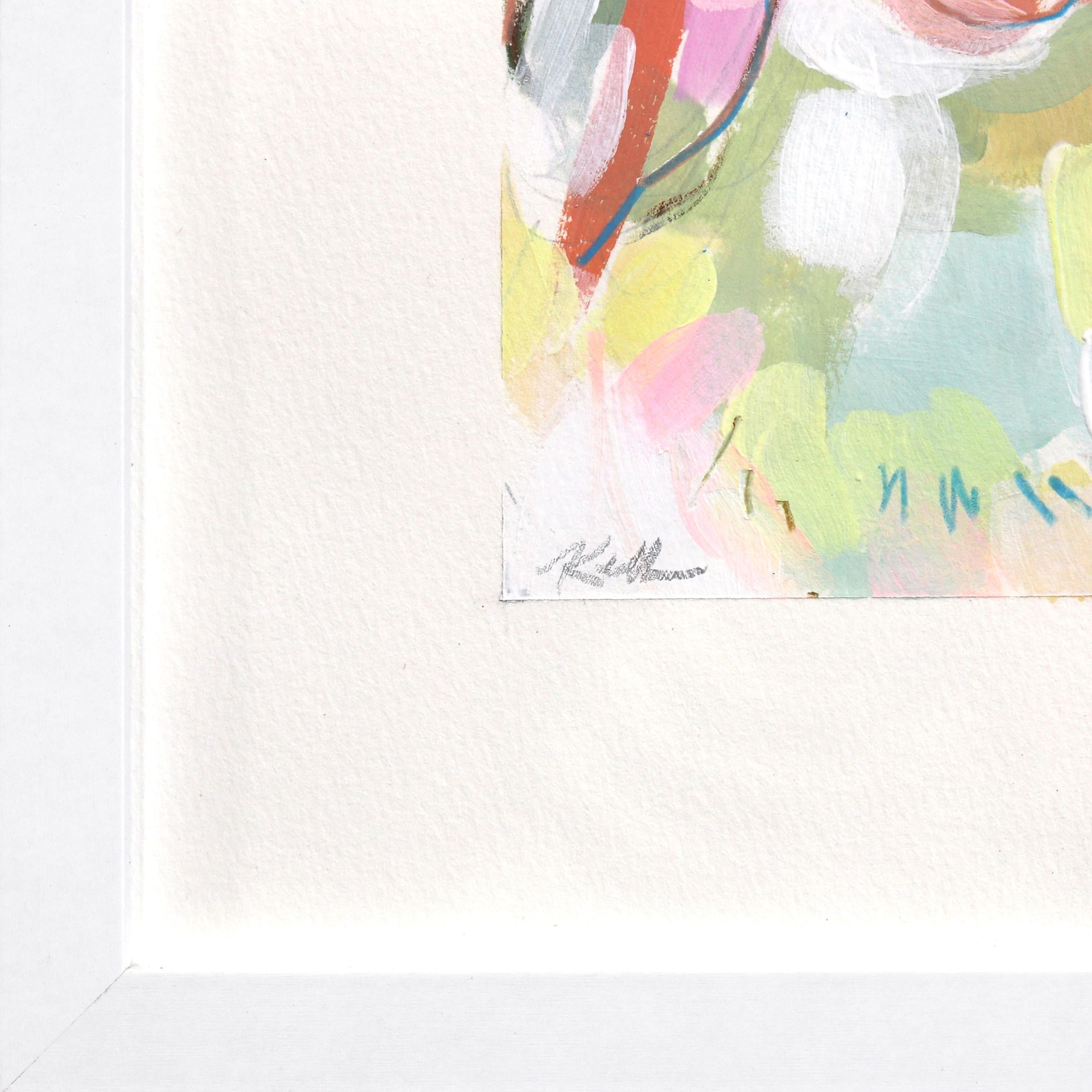 Bunny Hop Hop - Pintura abstracta de animales sobre papel con marco blanco en venta 5