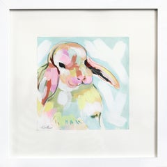 Bunny Hop Hop - Abstract Animal Painting on Paper with White Frame