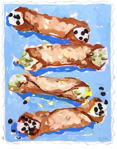 Cannolis - Original Colorful Italian Dessert Mixed Media Painting on Paper