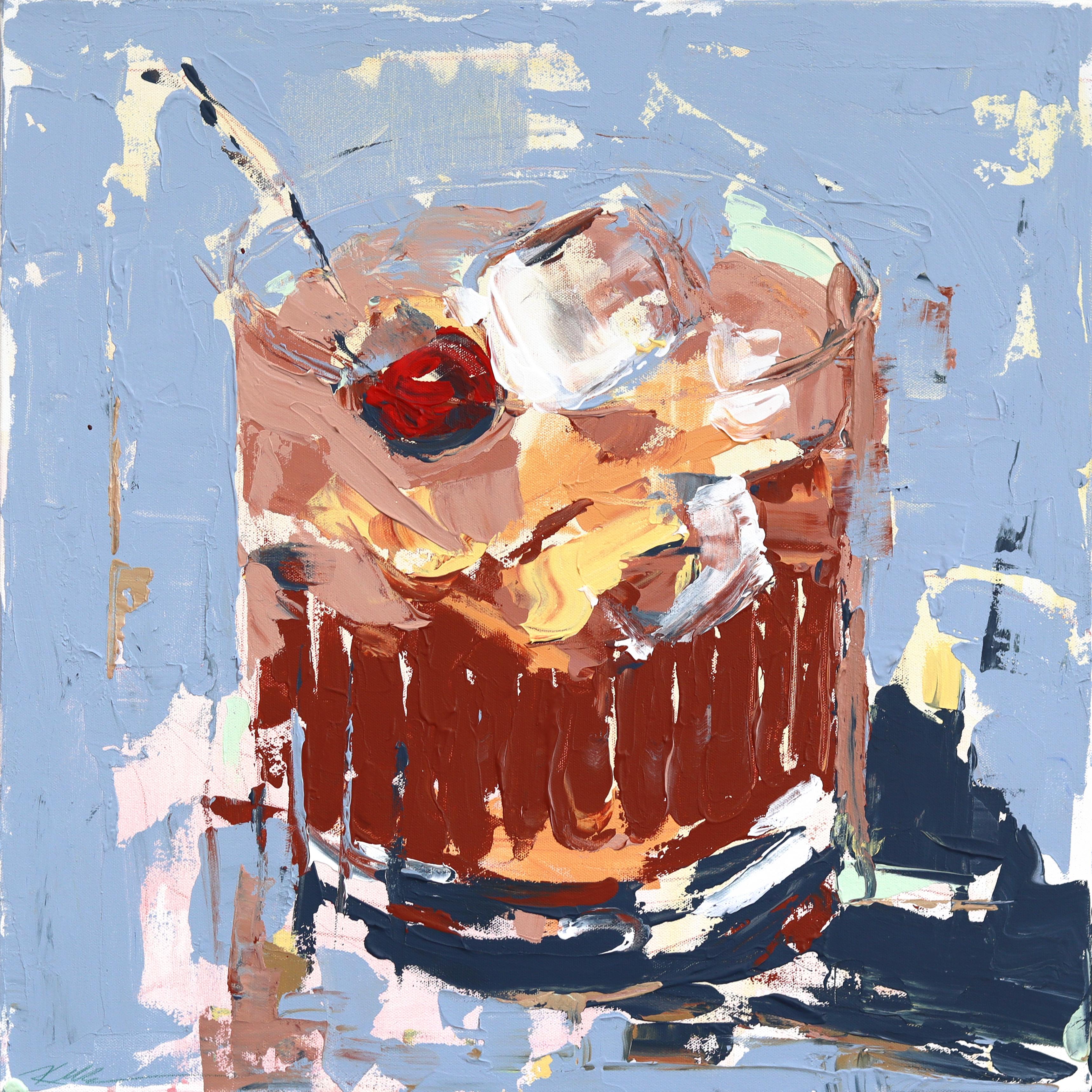 Cherry On Top - Original Abstract Cocktail Still Life Acrylic Painting on Canvas
