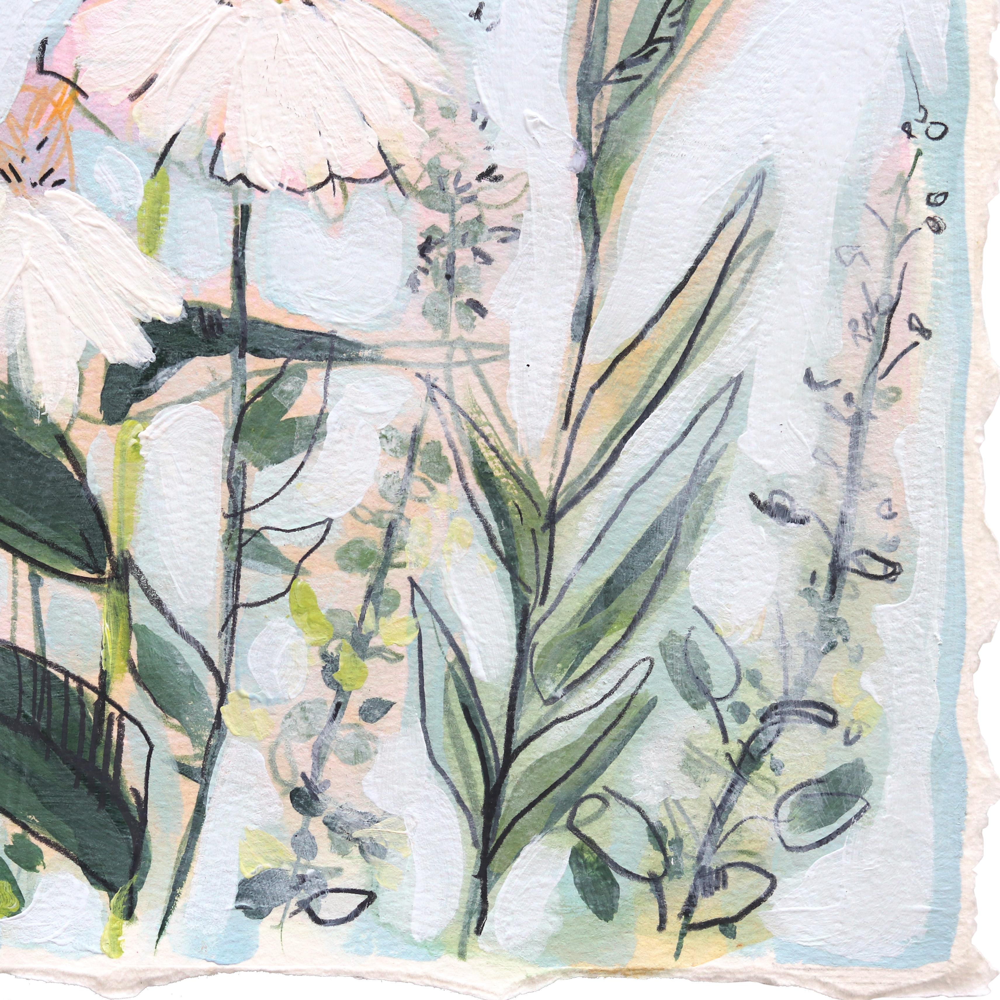 Dancing Daisies - Nature morte florale abstraite sur papier - Painting de Kellie Newsome