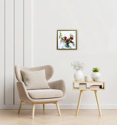 Delicate Roses - Original Framed Abstract Floral Still Life Painting on Canvas