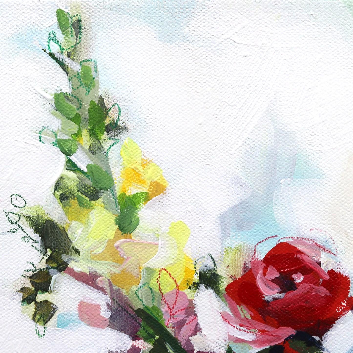 Rose delicate  - Quadro originale incorniciato di natura morta astratta floreale su tela - Painting Postimpressionismo di Kellie Newsome