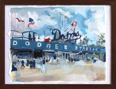 Dodgers - Paisaje abstracto Deportes de Los Angeles Pintura en técnica mixta sobre papel