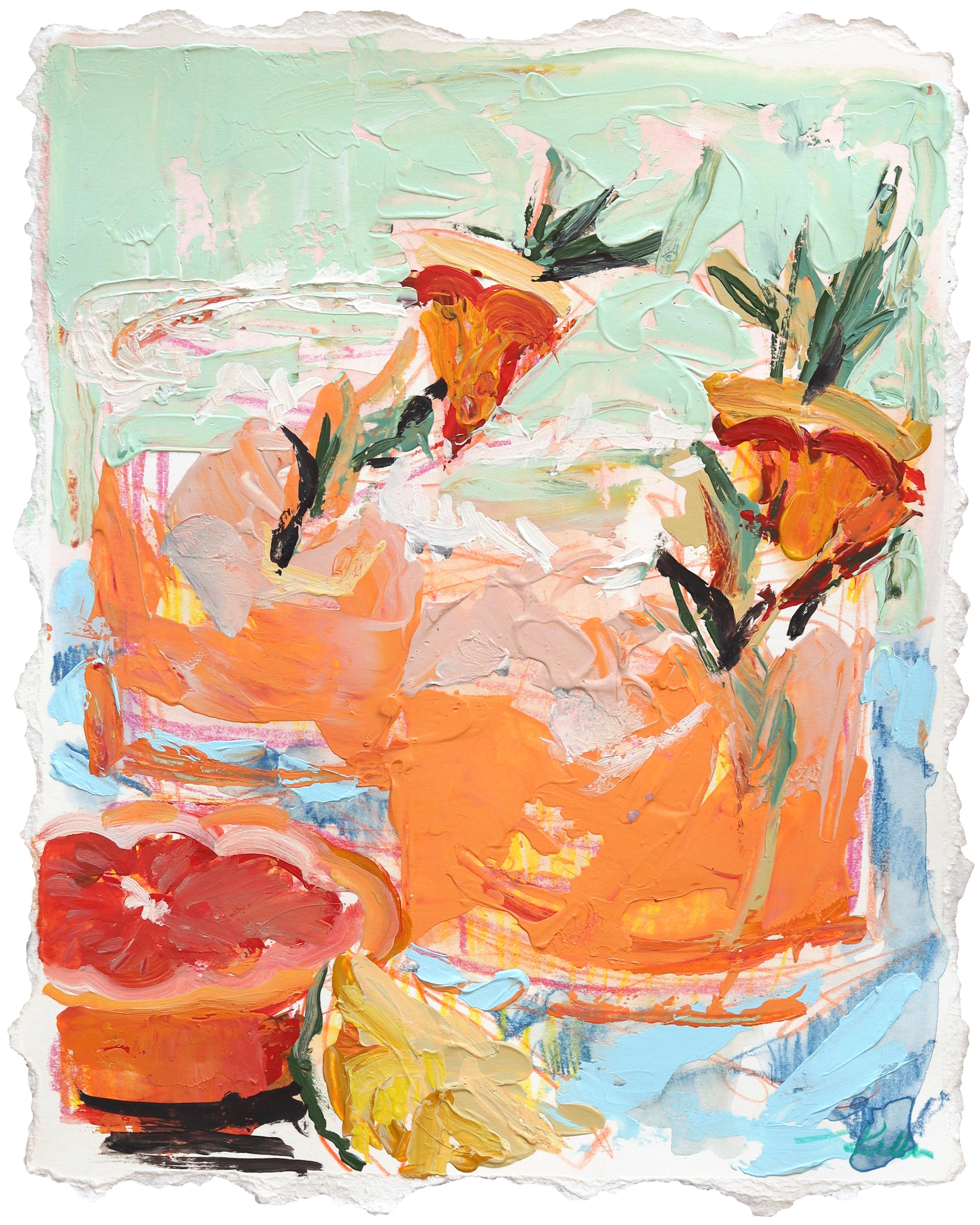 Kellie Newsome Still-Life Painting - Drinks For Two - Original Abstract Cocktail Still Life Acrylic Artwork on Paper