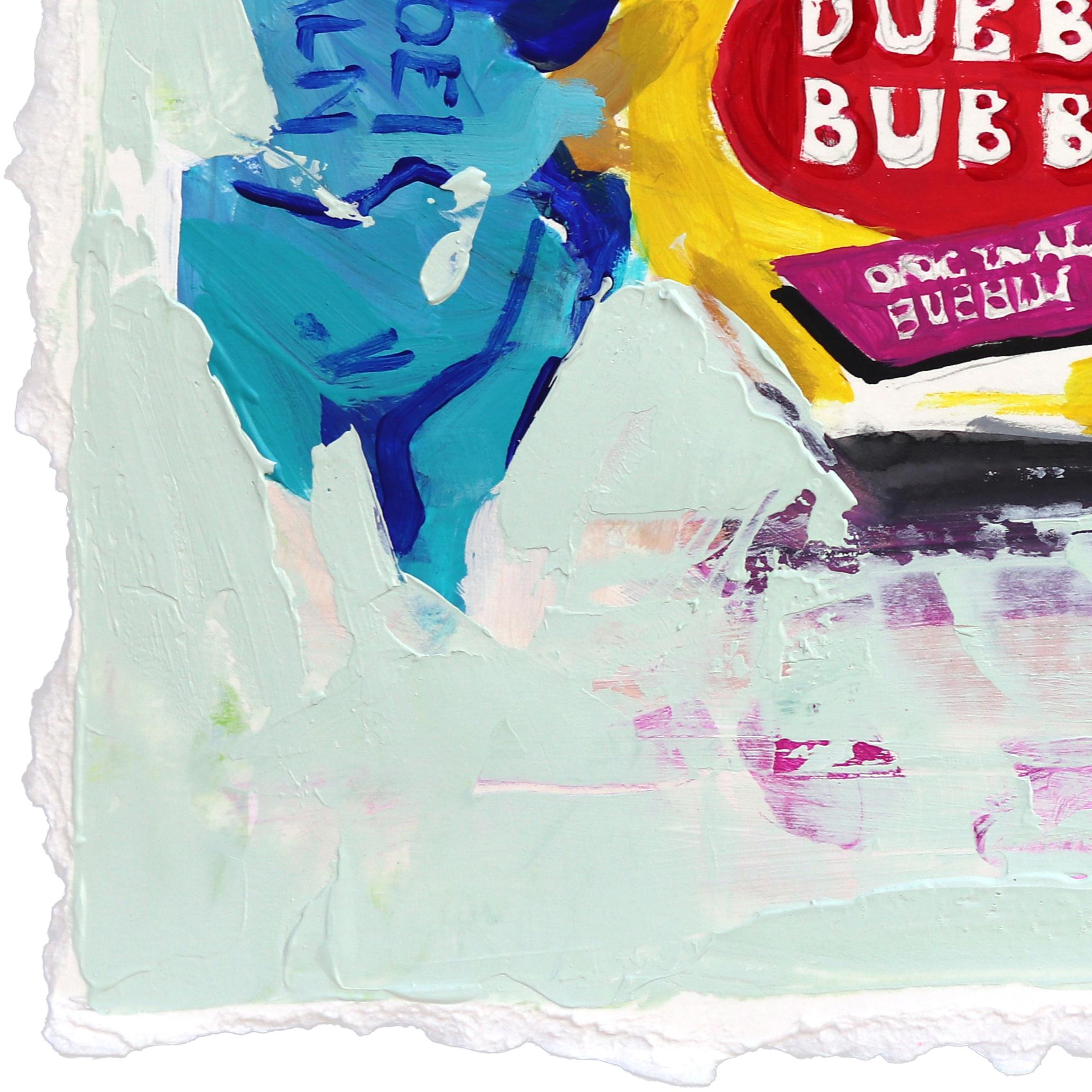 Dubble Bubble - Natura morta astratta colorata e giocosa di caramelle su carta - Abstract Painting Grigio di Kellie Newsome