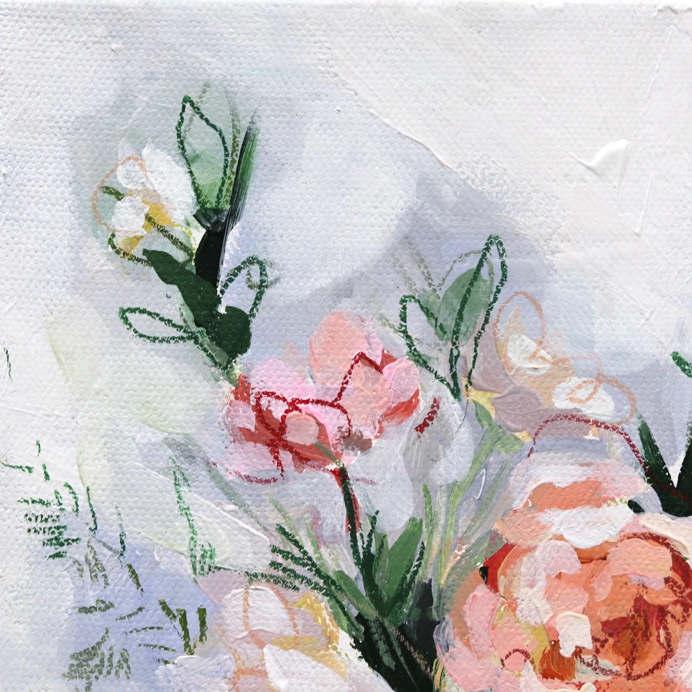 Elegance Blooms  - Peinture florale originale encadrée sur toile - Post-impressionnisme Painting par Kellie Newsome