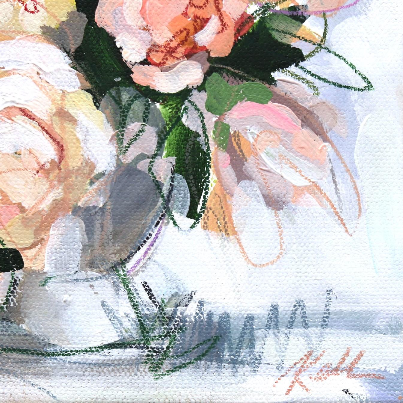 Elegance Blooms  - Peinture florale originale encadrée sur toile en vente 4