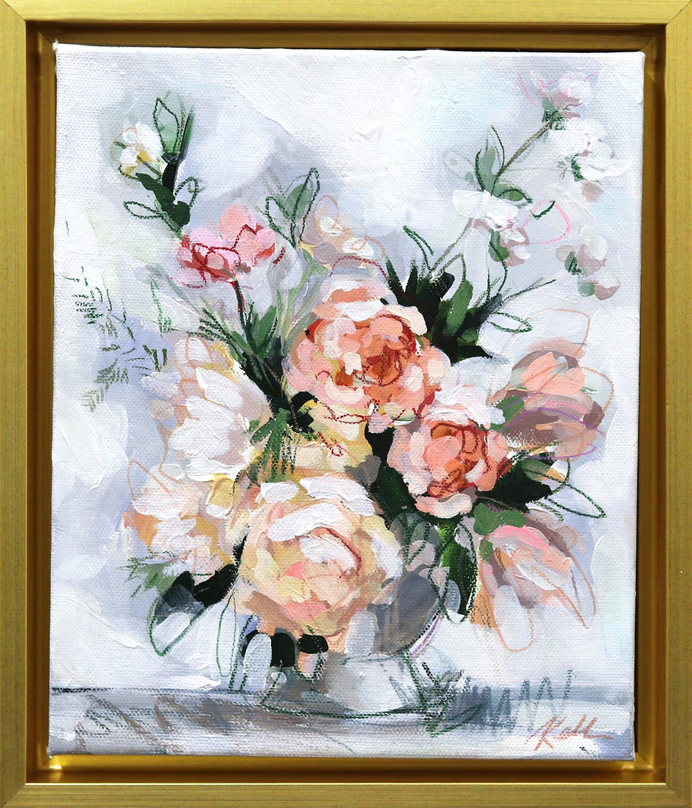 Figurative Painting Kellie Newsome - Elegance Blooms  - Peinture florale originale encadrée sur toile