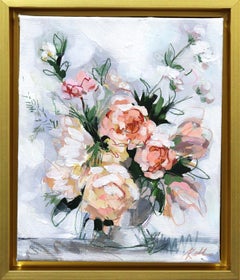 Eleganz blüht  - Original gerahmte florale Malerei auf Leinwand