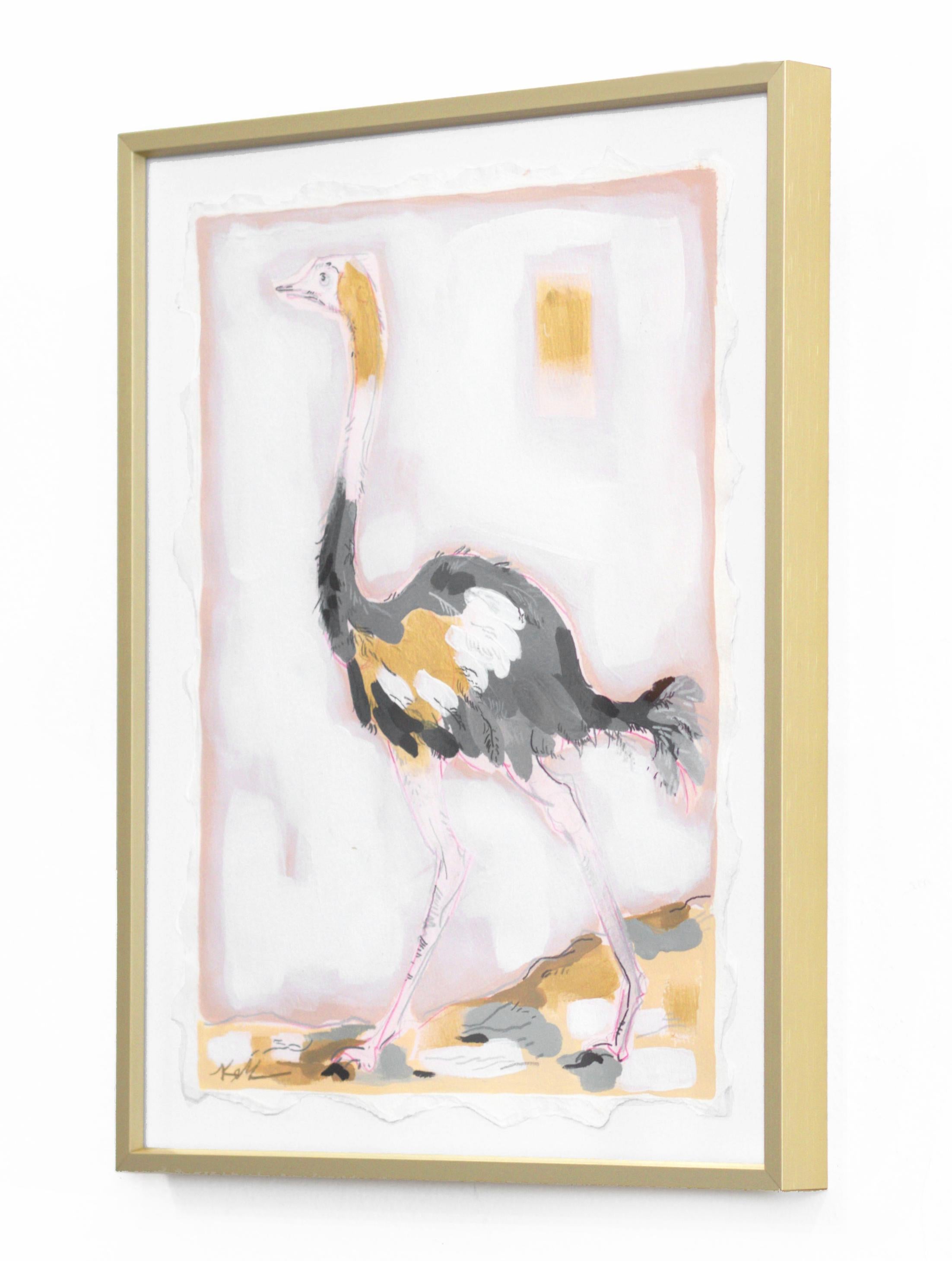 Elegant Bird Facing Left  - Original Framed Animal Painting on Paper For Sale 1
