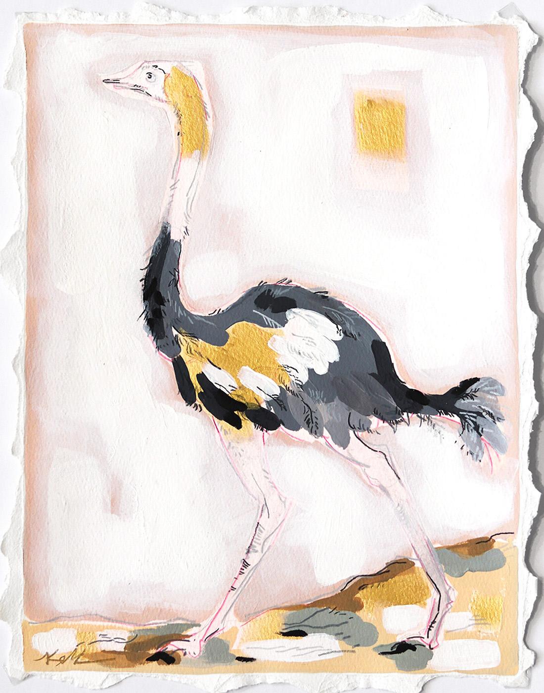 Oiseau Elegance tourné vers la gauche  - Peinture originale d'animaux sur papier encadrée en vente 5