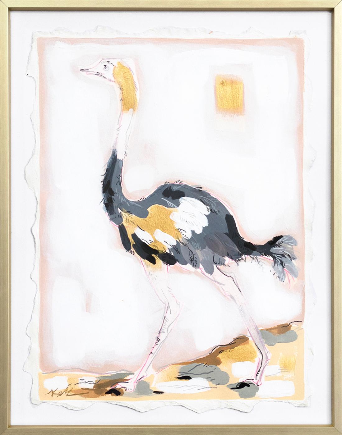 Figurative Painting Kellie Newsome - Oiseau Elegance tourné vers la gauche  - Peinture originale d'animaux sur papier encadrée