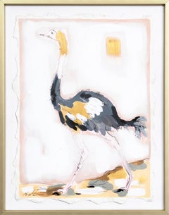 Oiseau Elegance tourné vers la gauche  - Peinture originale d'animaux sur papier encadrée