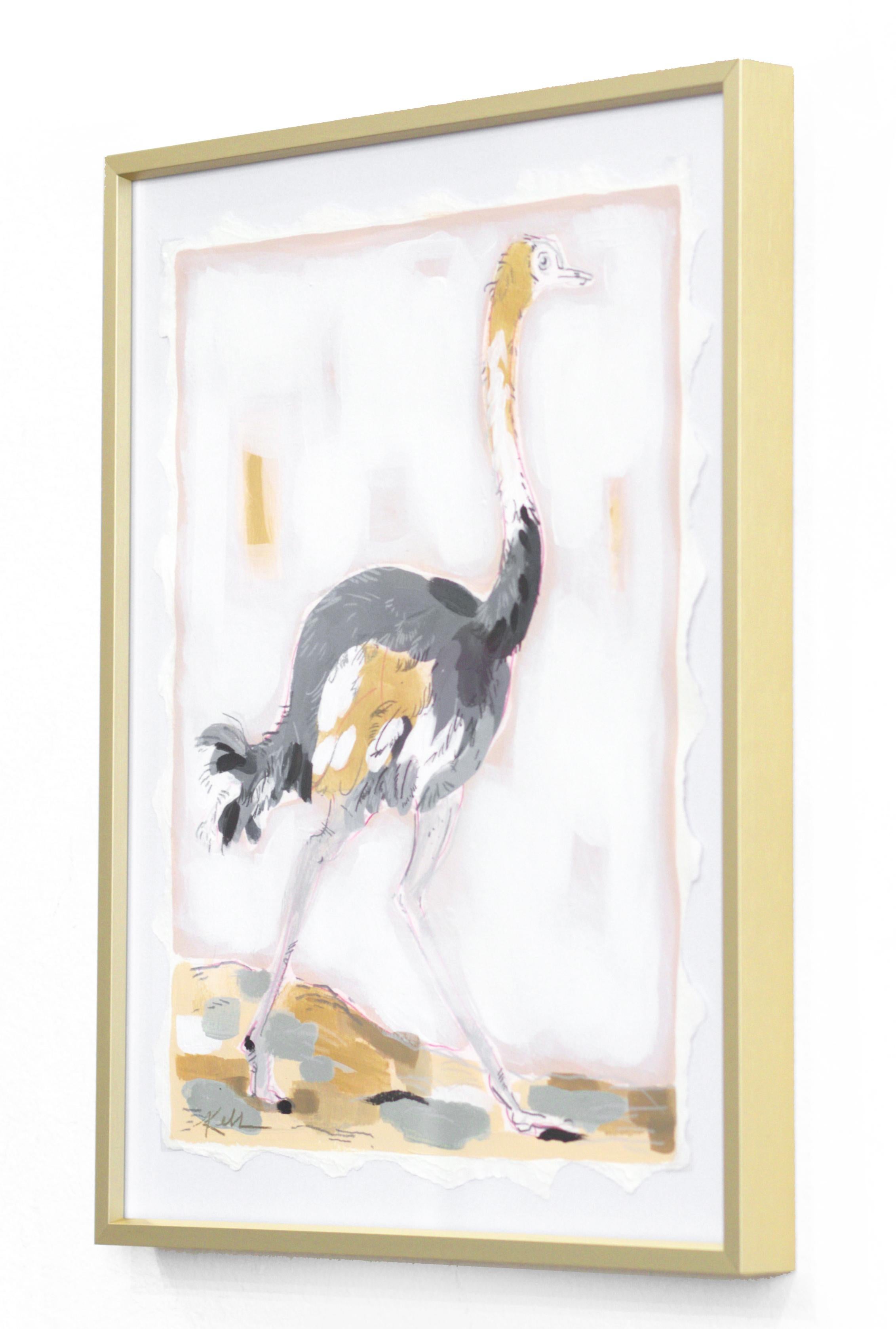 Elegant Bird Facing Right  - Original Framed Wild Animal Painting on Paper For Sale 2