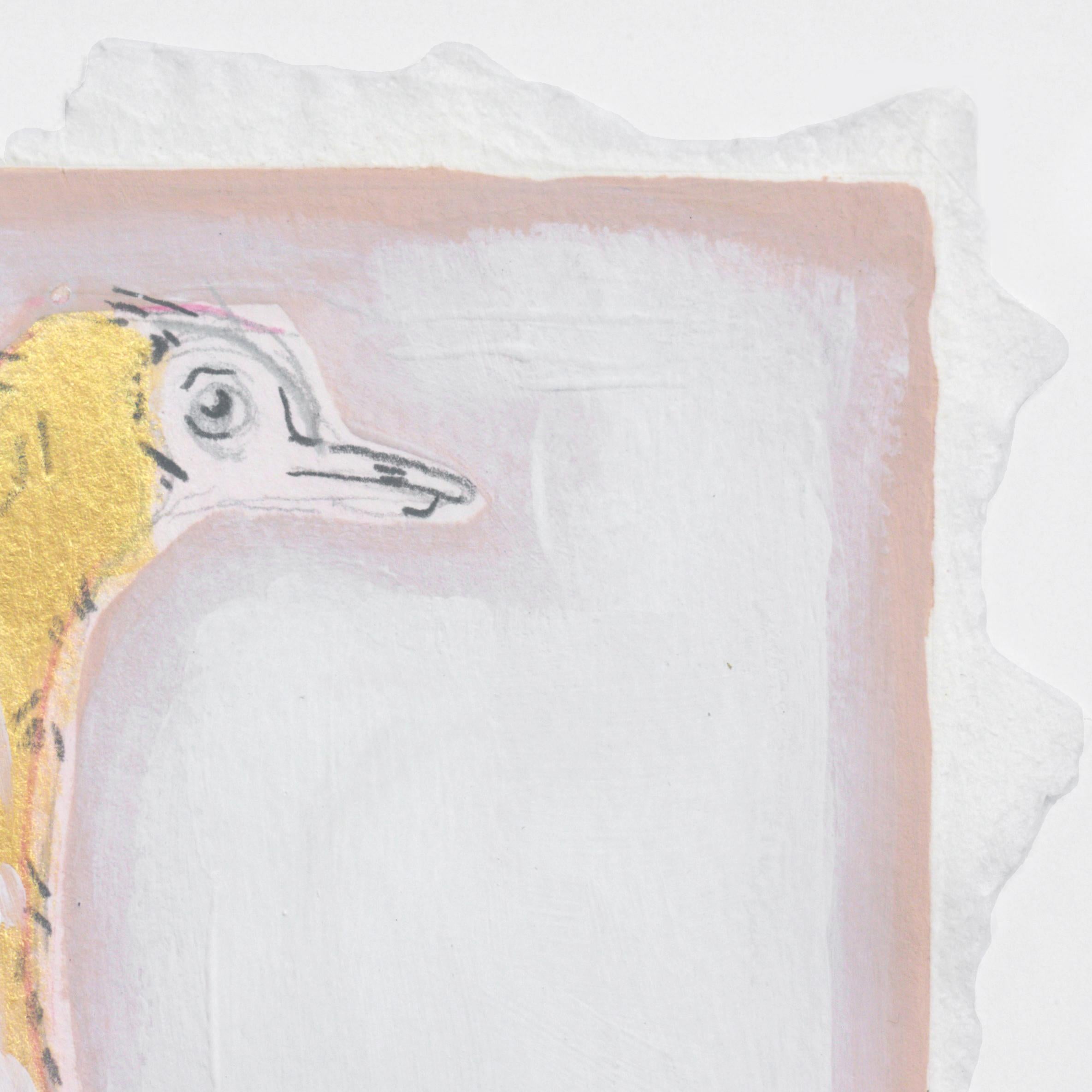 Oiseau élégant tourné vers la droite  - Peinture originale encadrée - Animaux sauvages sur papier en vente 1