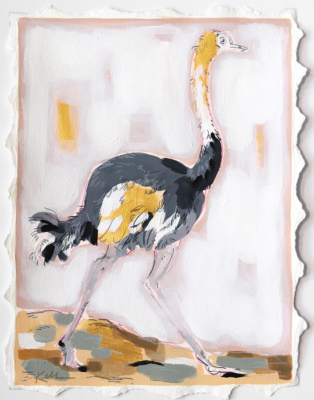 Oiseau élégant tourné vers la droite  - Peinture originale encadrée - Animaux sauvages sur papier en vente 5